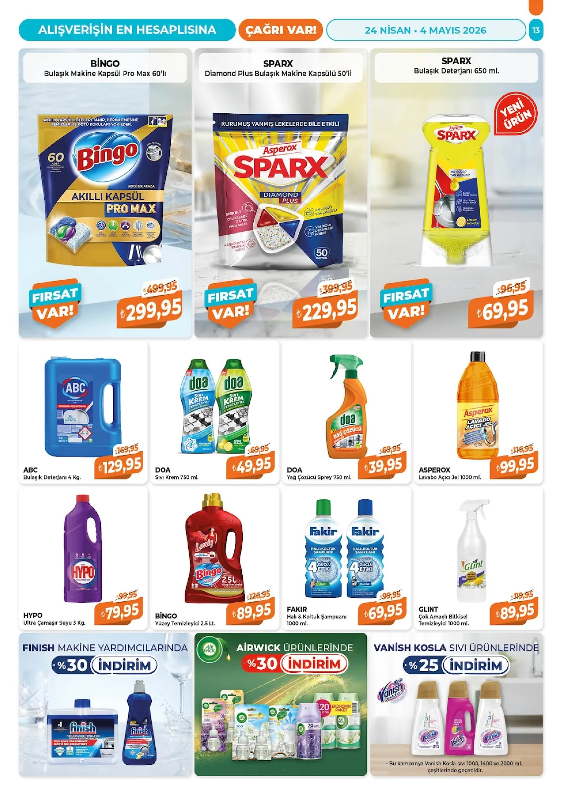 Çağrı Çağrı Market 24 Nisan 2026 Aktüel Kataloğu sayfa 13: Doa Yağ Çözücü Sprey 750 Ml, Doa Sıvı Krem 750 Ml