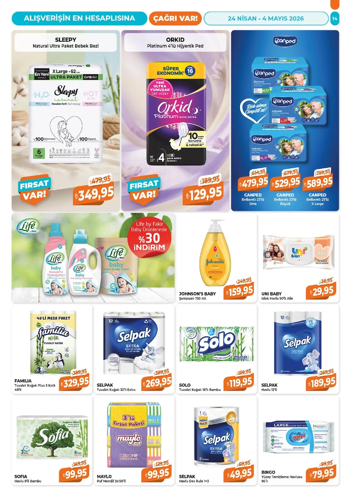 Çağrı Çağrı Market 24 Nisan 2026 Aktüel Kataloğu sayfa 14: Selpak Extra Kağıt Havlu Mega Rulo 1=3, Selpak Kağıt Havlu 12'Li