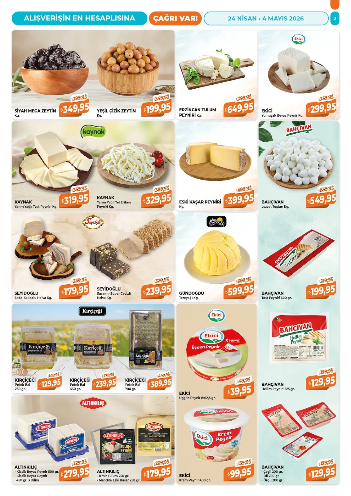Çağrı Çağrı Market 24 Nisan 2026 Aktüel Kataloğu sayfa 2: Gündoğdu Tereyağı Kg., Ekici Üçgen Peynir 8X12,5 Gr.