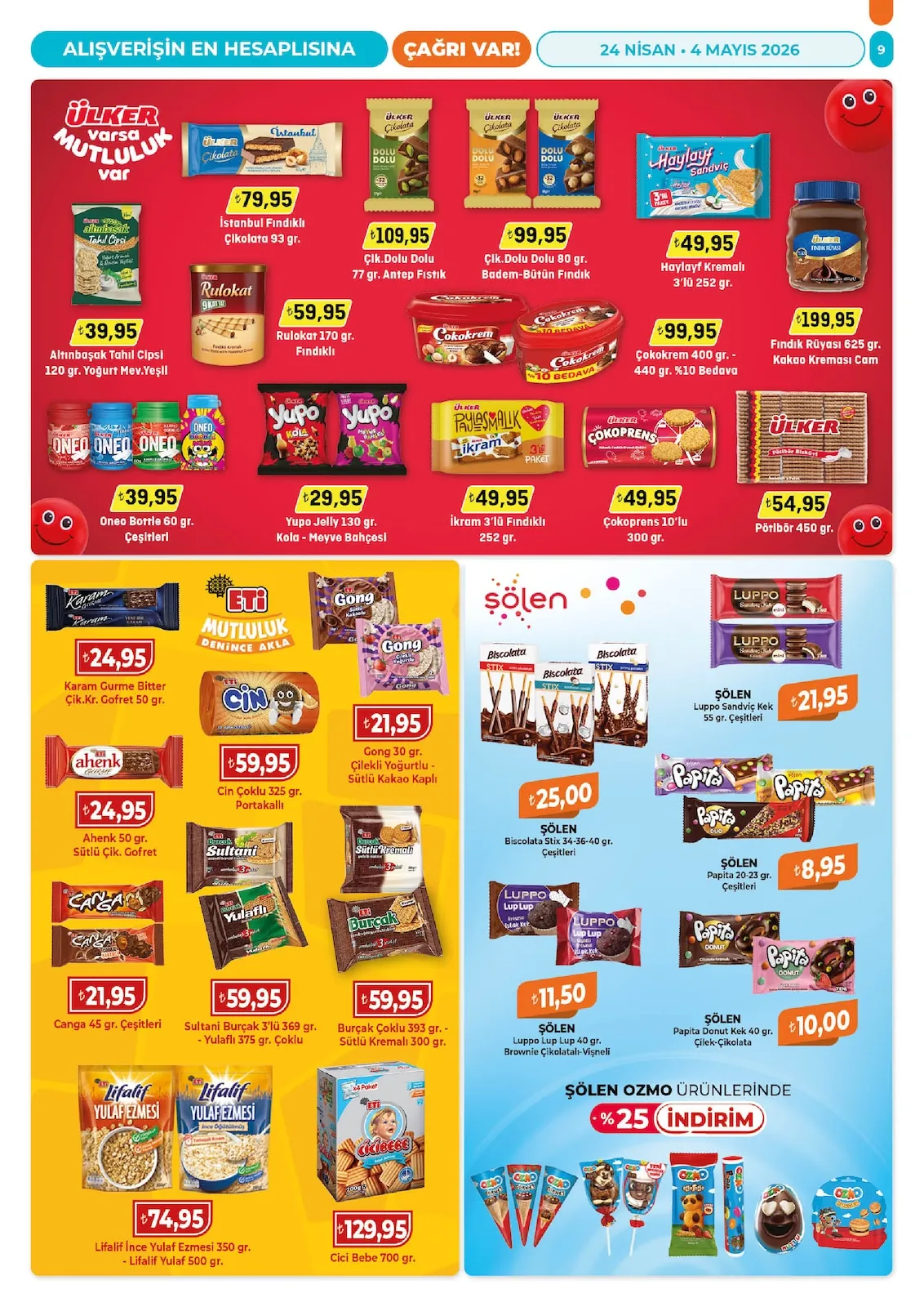 Çağrı Çağrı Market 24 Nisan 2026 Aktüel Kataloğu sayfa 9: Canga 45 Gr. Çeşitleri, Ahenk 50 Gr. Sütlü Çik. Gofret