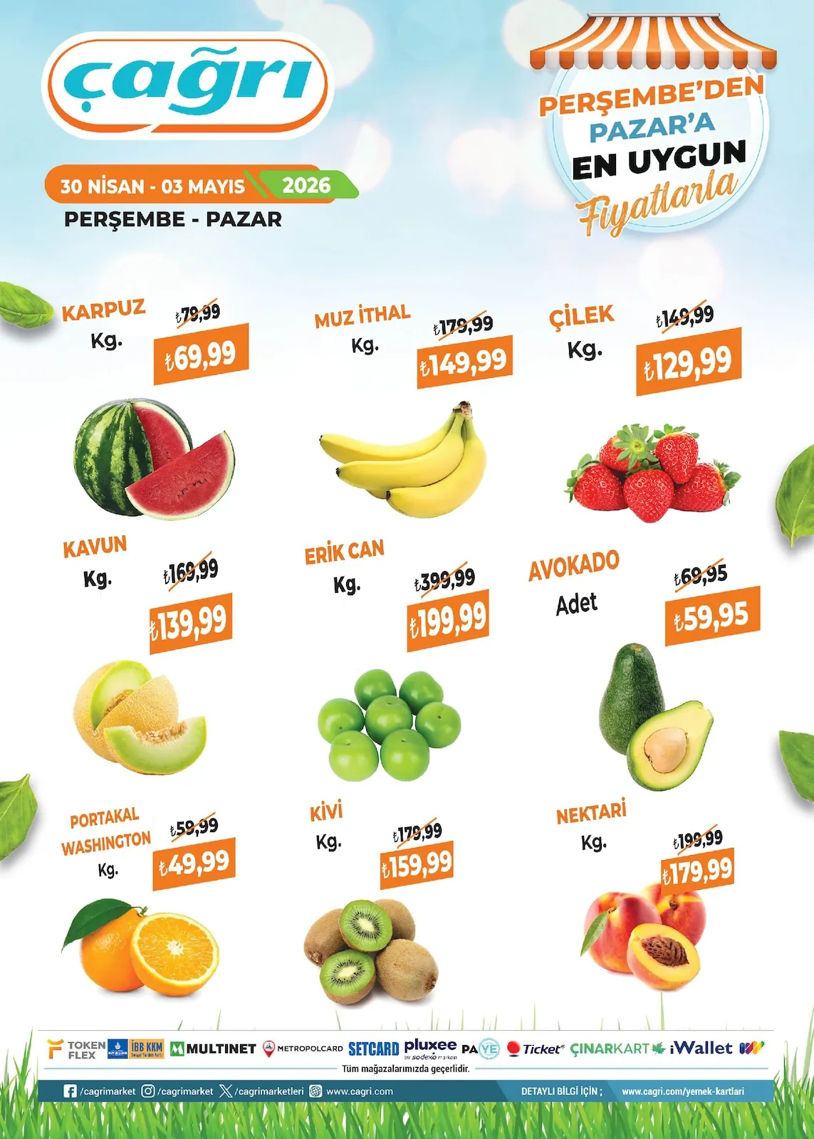 Çağrı Çağrı Market 30 Nisan 2026 Aktüel Kataloğu sayfa 1: Portakal Washington Kg., Avokado Adet