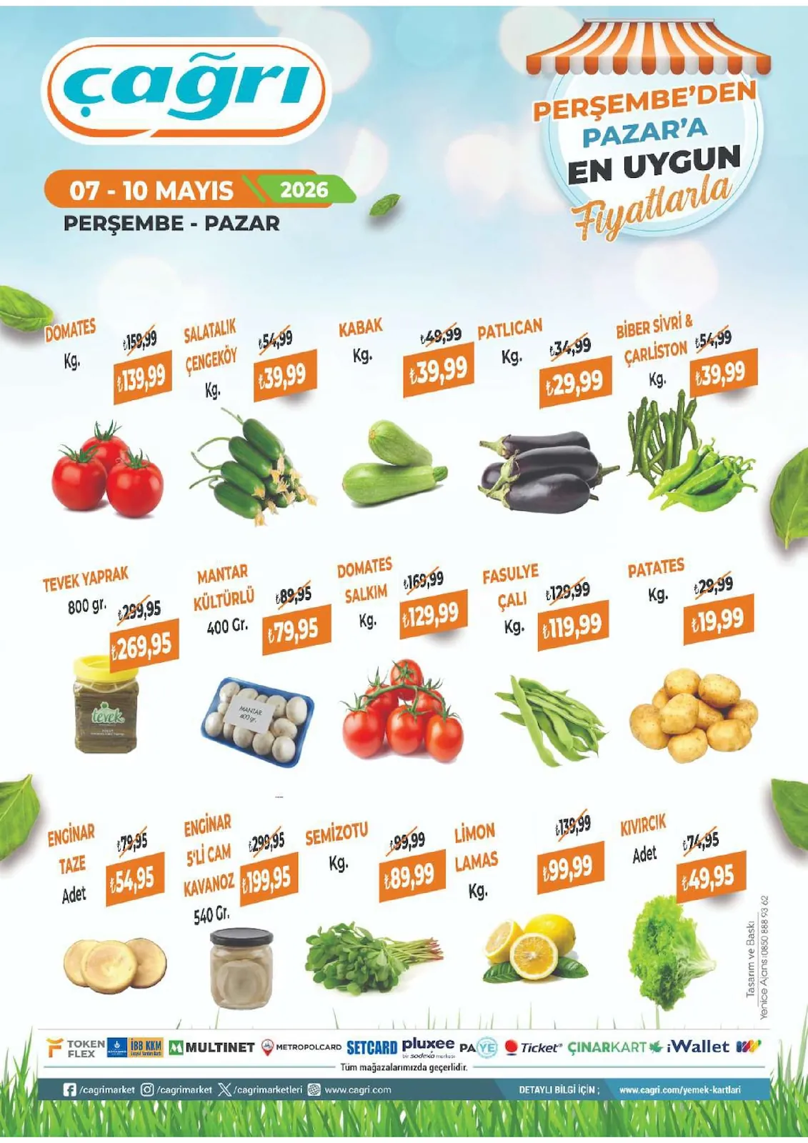 Çağrı Çağrı Market 7 Mayıs 2026 Aktüel Kataloğu sayfa 1: Tevet Yaprak 800 Gr, Patates Kg