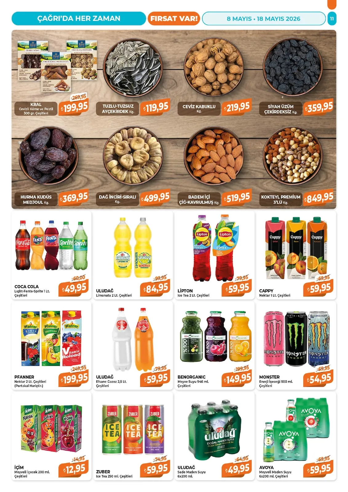 Çağrı Çağrı Market 8 Mayıs 2026 Aktüel Kataloğu sayfa 11: Lipton Ice Tea Çeşitleri 2 Lt., Cappy Nektar Çeşitleri 1 Lt.