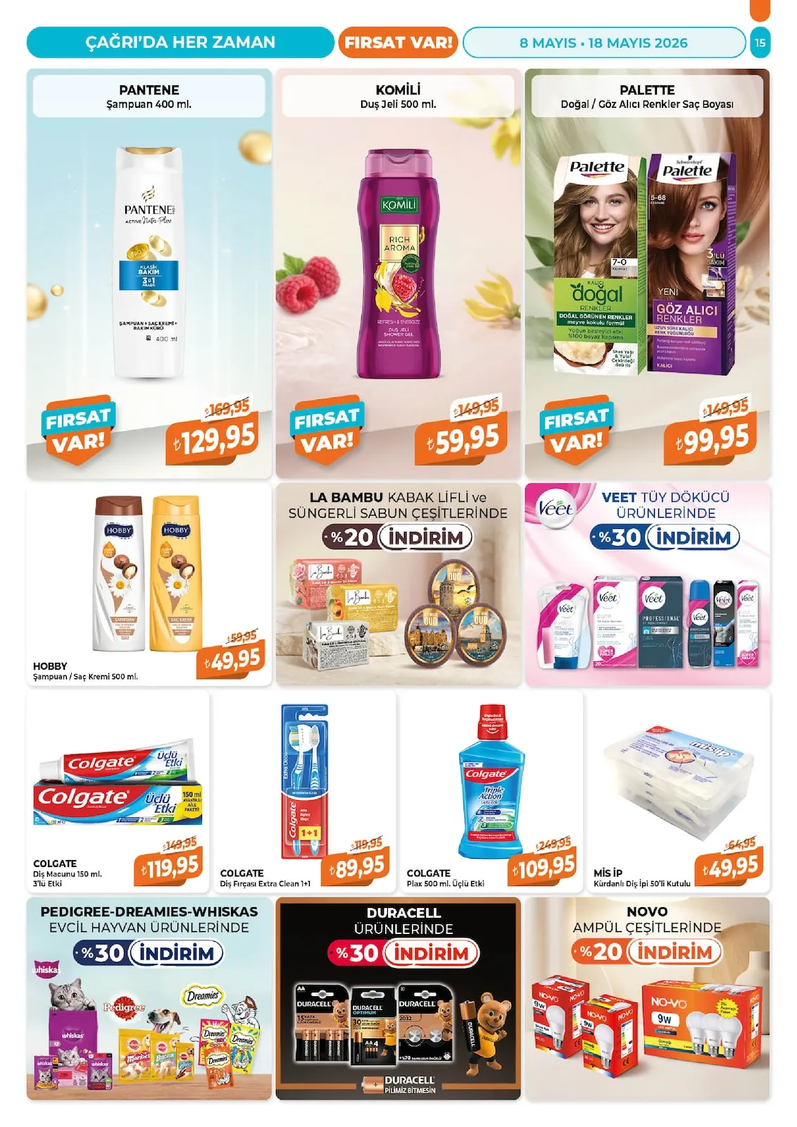 Çağrı Çağrı Market 8 Mayıs 2026 Aktüel Kataloğu sayfa 15: Colgate Plax 500 Ml. Üçlü Etki, Hobby Şampuan / Saç Kremi 500 Ml.