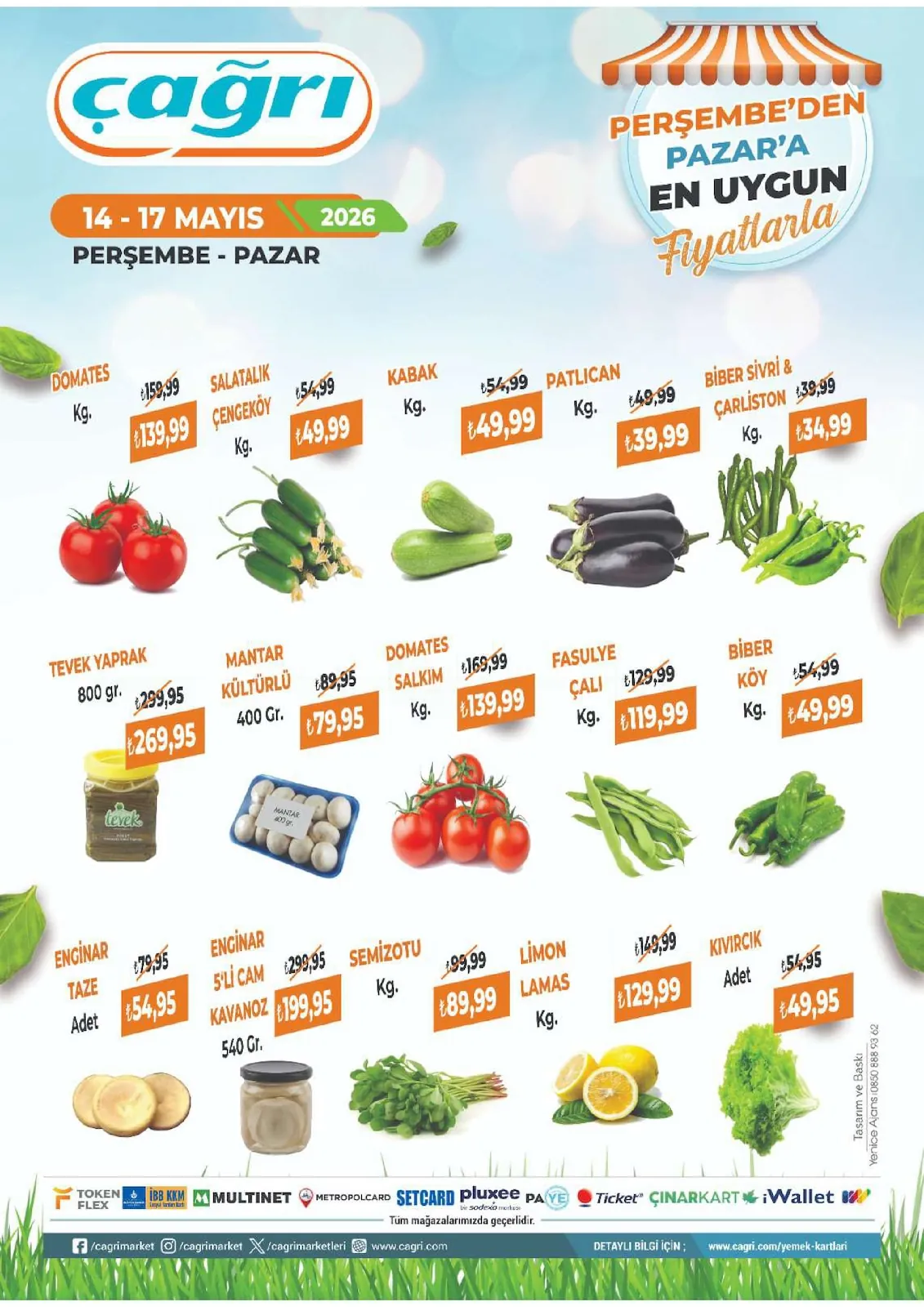 Çağrı Çağrı Market 14 Mayıs 2026 Aktüel Kataloğu sayfa 1: Tevk Yaprak 800 Gr, Fasulye Çalı Kg.
