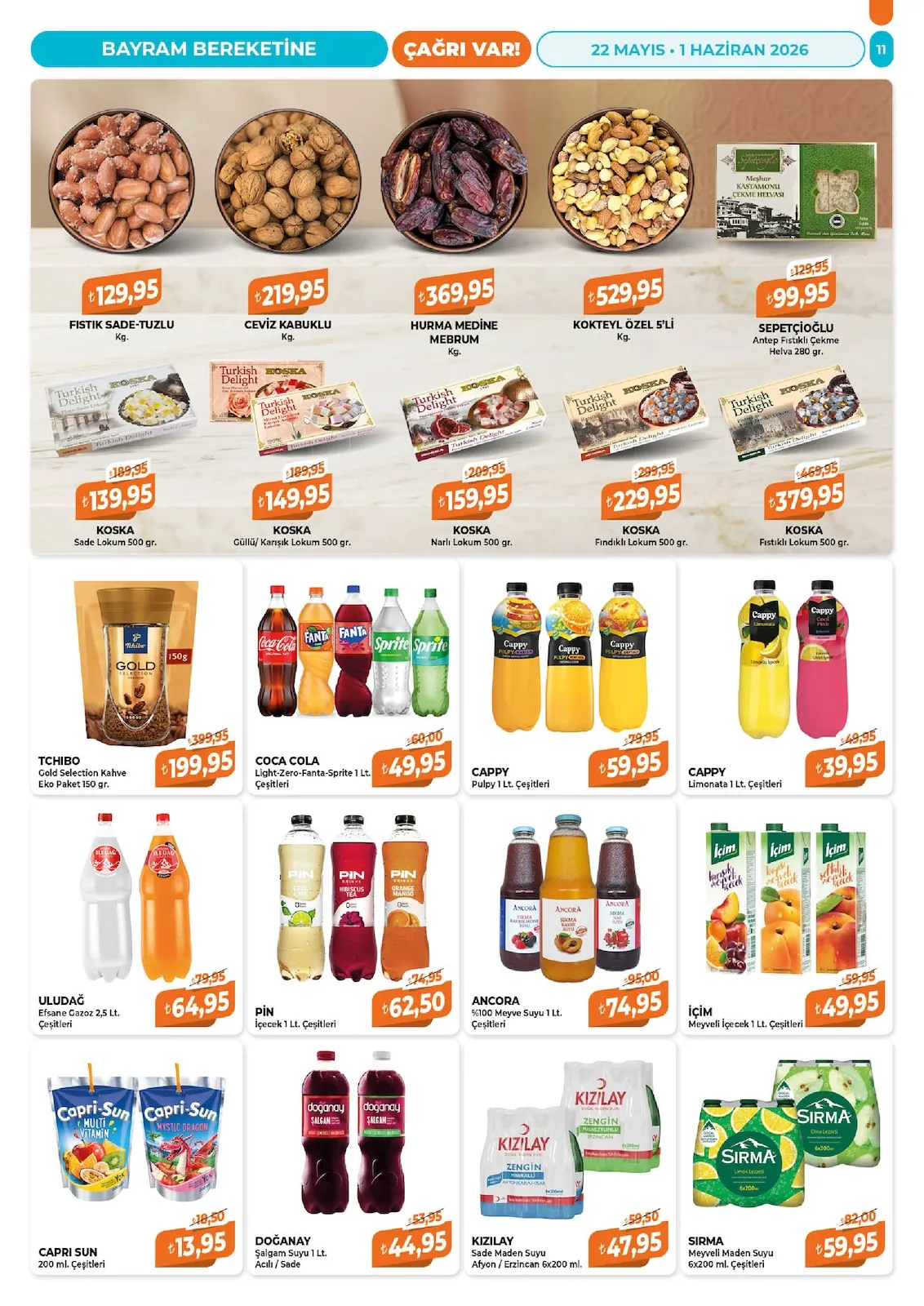 Çağrı Çağrı Market 22 Mayıs 2026 Aktüel Kataloğu sayfa 11: Cappy Pulpy 1 Lt. Çeşitleri, Cappy Limonata 1 Lt. Çeşitleri