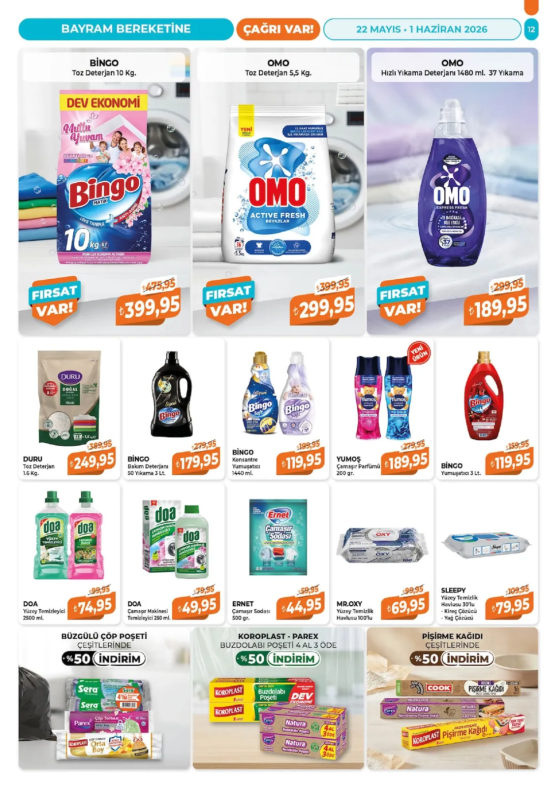 Çağrı Çağrı Market 22 Mayıs 2026 Aktüel Kataloğu sayfa 12: Bingo Soft Konsantre Yumuşatıcı 1440 Ml, Yumoş Çamaşır Parfümü 200 Gr