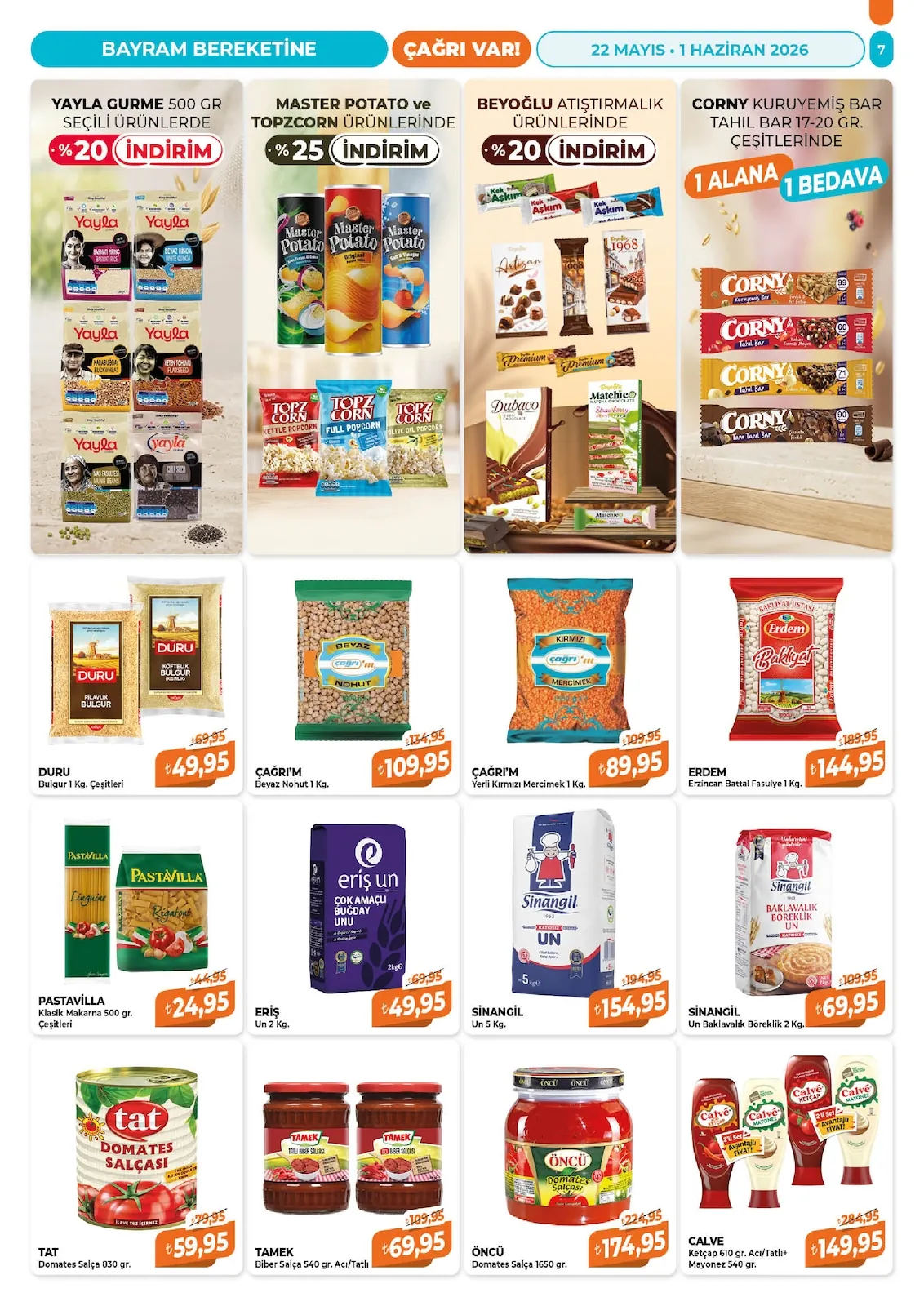 Çağrı Çağrı Market 22 Mayıs 2026 Aktüel Kataloğu sayfa 7: Duru Bulgur 1 Kg. Çeşitleri, Sinangil Un 5 Kg.