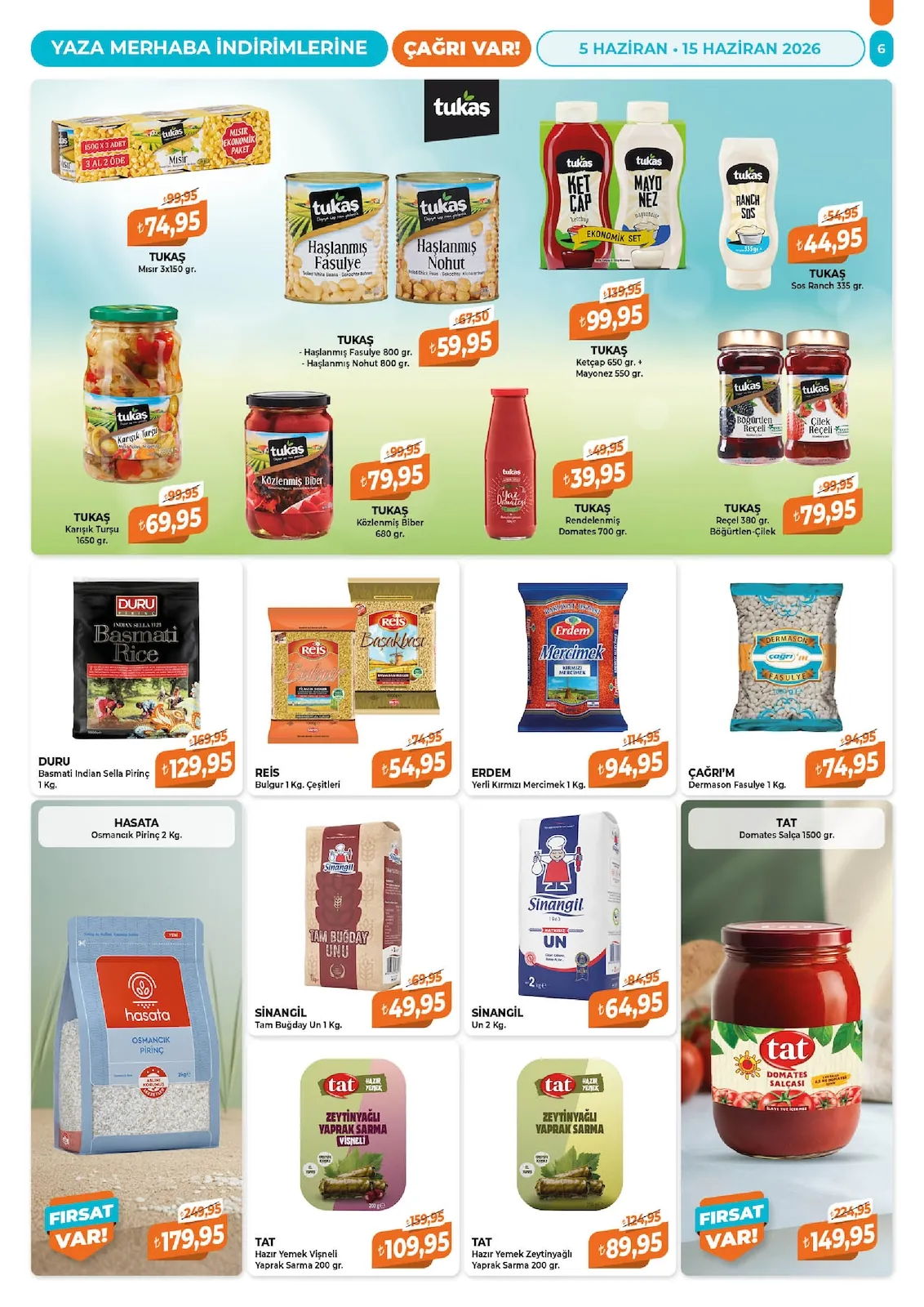 Çağrı Çağrı Market 5 Haziran 2026 Aktüel Kataloğu sayfa 6: Sinangil Un 2 Kg., Reis Bulgur 1 Kg. Çeşitleri