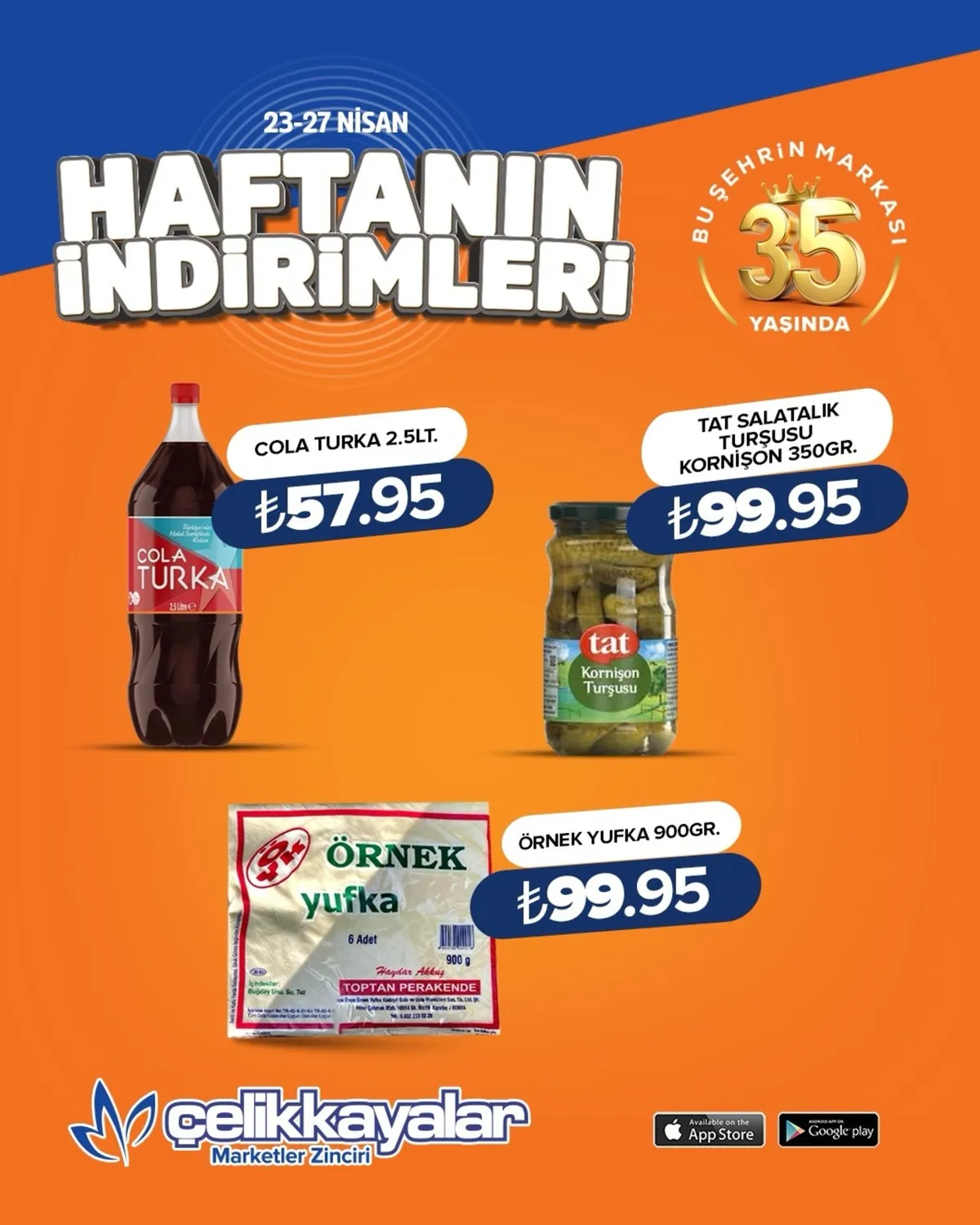 Celikkayalar Çelikkayalar 23 Nisan 2026 Aktüel Kataloğu sayfa 7: Cola Turka 2.5Lt., Tat Salatalik Turşusu Kornişon 350Gr.