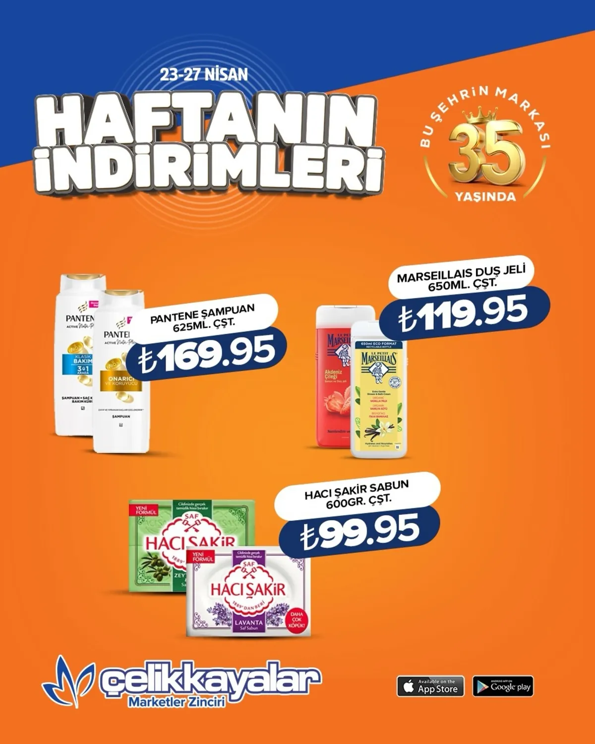 Celikkayalar Çelikkayalar 23 Nisan 2026 Aktüel Kataloğu sayfa 9: Pantene Şampuan 625Ml., Marseillais Duş Jeli 650Ml.
