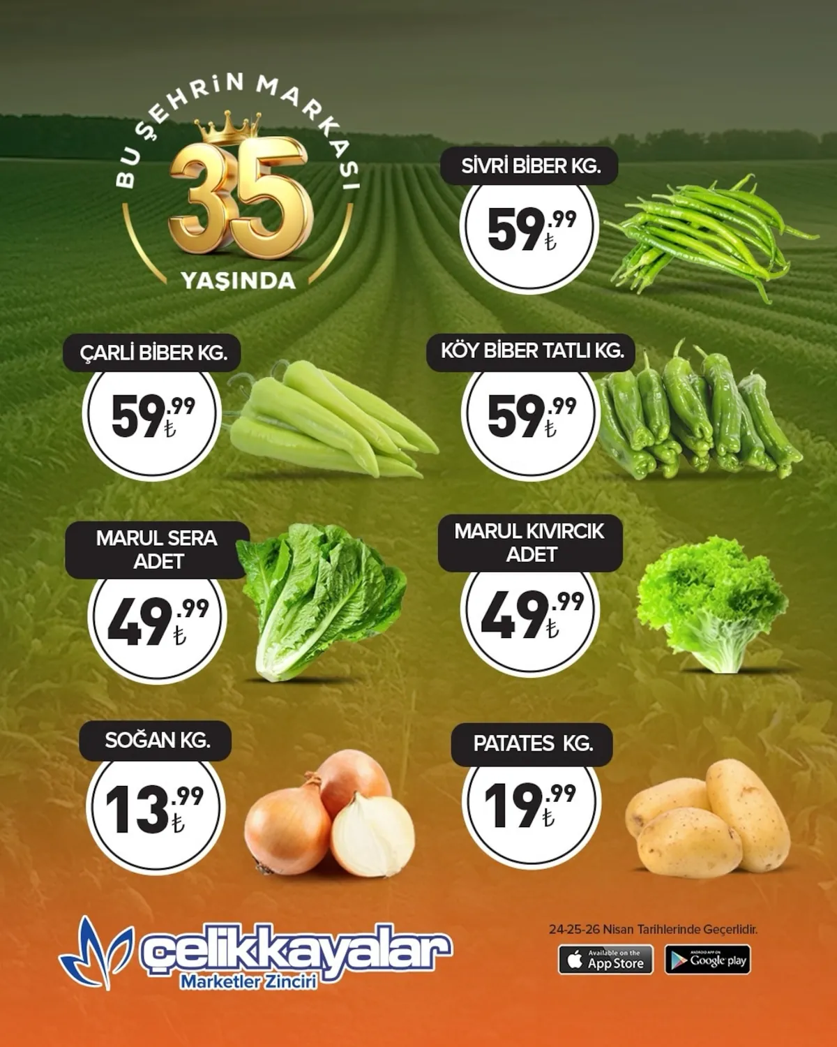 Celikkayalar Çelikkayalar 24 Nisan 2026 Aktüel Kataloğu sayfa 1: Çarli Biber Kg.