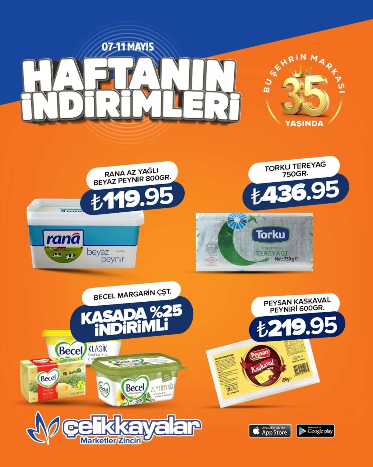 Celikkayalar Çelikkayalar 7 Mayıs 2026 Aktüel Kataloğu sayfa 2: Rana Az Yağlı Beyaz Peynir 800Gr