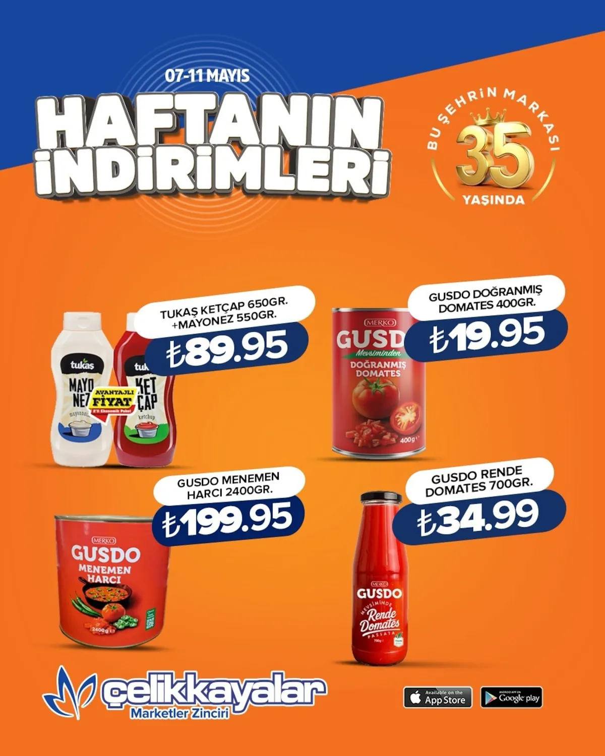 Celikkayalar Çelikkayalar 7 Mayıs 2026 Aktüel Kataloğu sayfa 6: Tukas Ketçap 650Gr + Mayonez 550Gr, Gusdo Doğranmış Domates 400Gr