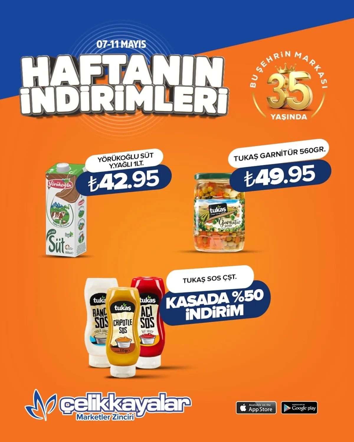 Celikkayalar Çelikkayalar 7 Mayıs 2026 Aktüel Kataloğu sayfa 8: Yörükoğlu Süt Yağlı 1Lt, Tukaş Garnitür 560Gr