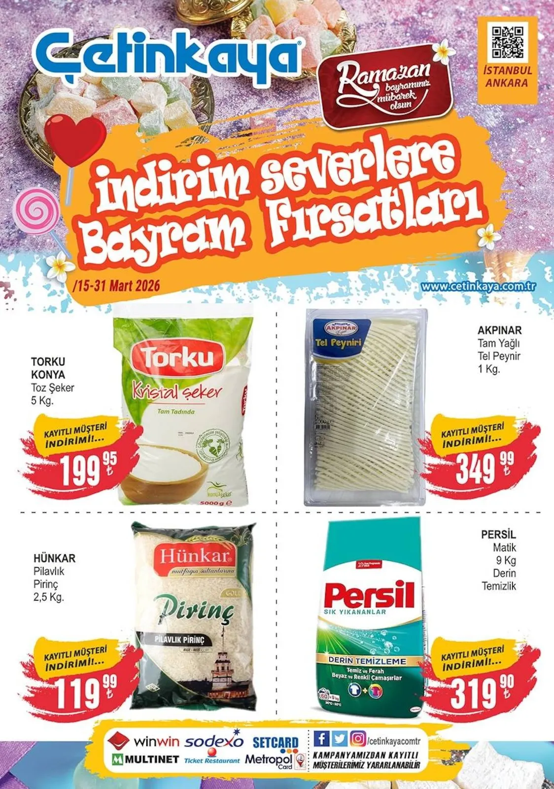 Çetinkaya Çetinkaya 15 Mart 2026 Aktüel Kataloğu sayfa 1: Persil Matik 9 Kg Derin Temizlik, Hünkar Pilavlık Pirinç 2,5 Kg