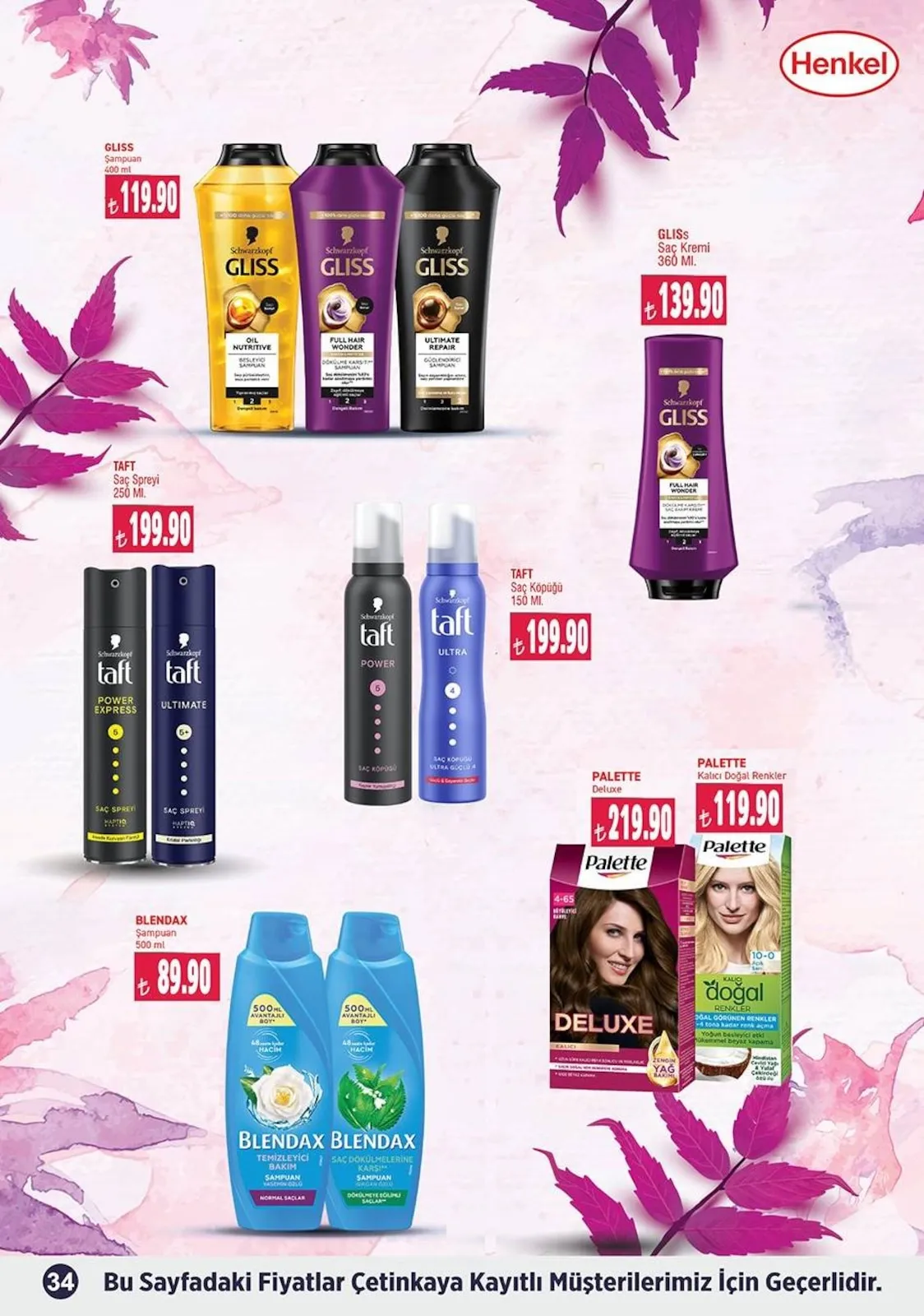 Çetinkaya Çetinkaya 15 Mart 2026 Aktüel Kataloğu sayfa 34: Gliss Saç Kremi 360 Ml, Blendax Şampuan 500 Ml