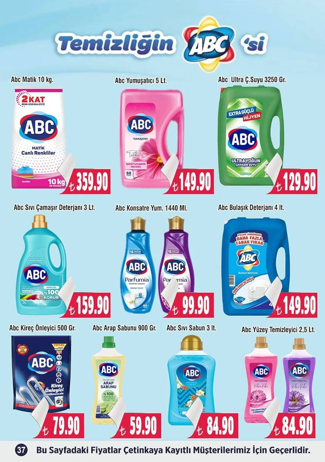 Çetinkaya Çetinkaya 15 Mart 2026 Aktüel Kataloğu sayfa 36: Abc Matik 10 Kg, Abc Yüzey Temizleyici 2,5 Lt