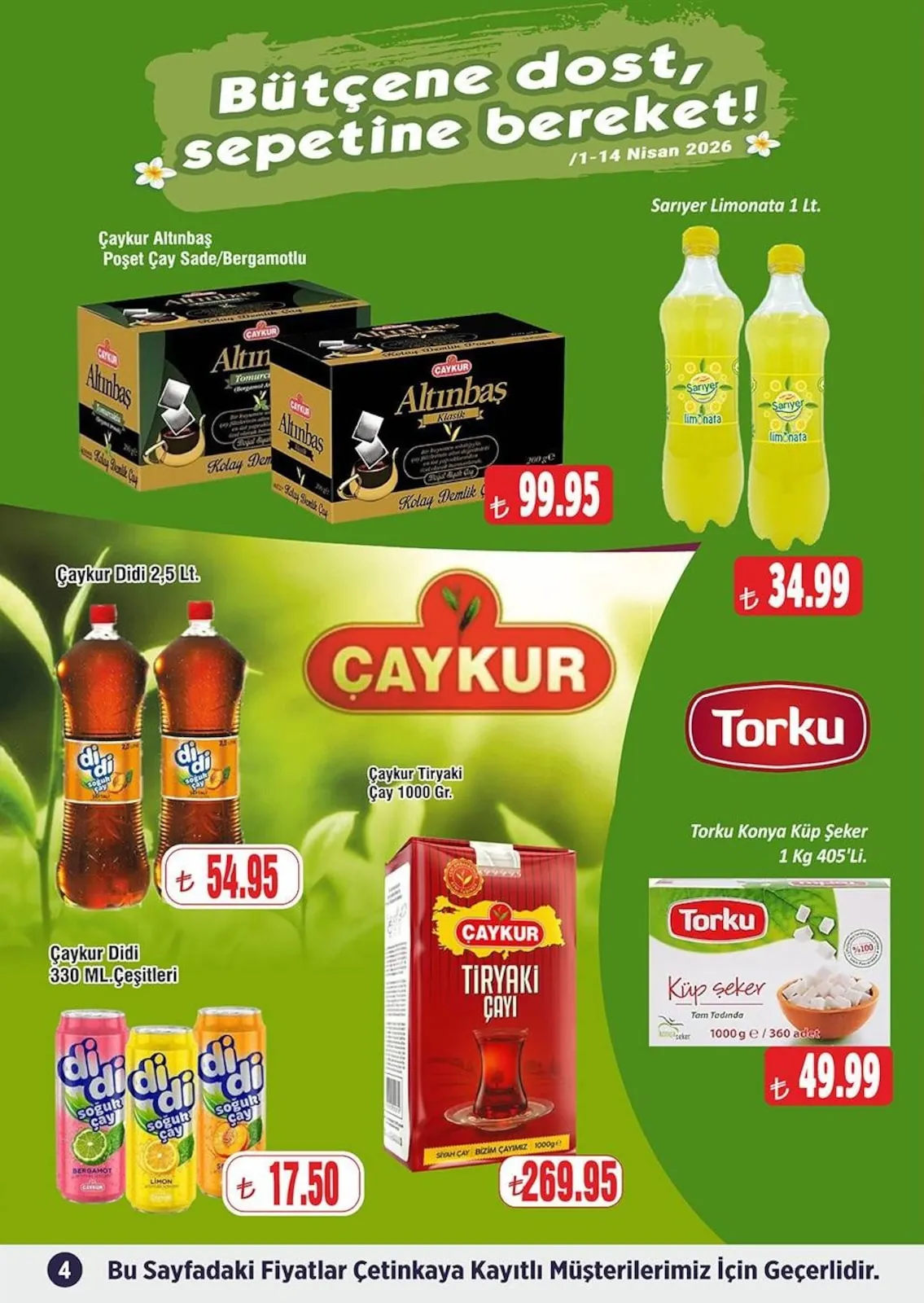Çetinkaya Çetinkaya 1 Nisan 2026 Aktüel Kataloğu sayfa 4: Torku Konya Küp Şeker 1 Kg