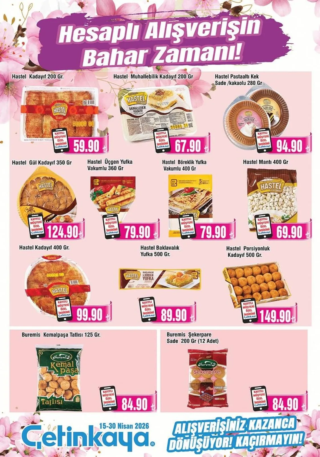 Çetinkaya Çetinkaya 15 Nisan 2026 Aktüel Kataloğu sayfa 12: Hastel Kadayıf, Hastel Mantı 400 Gr