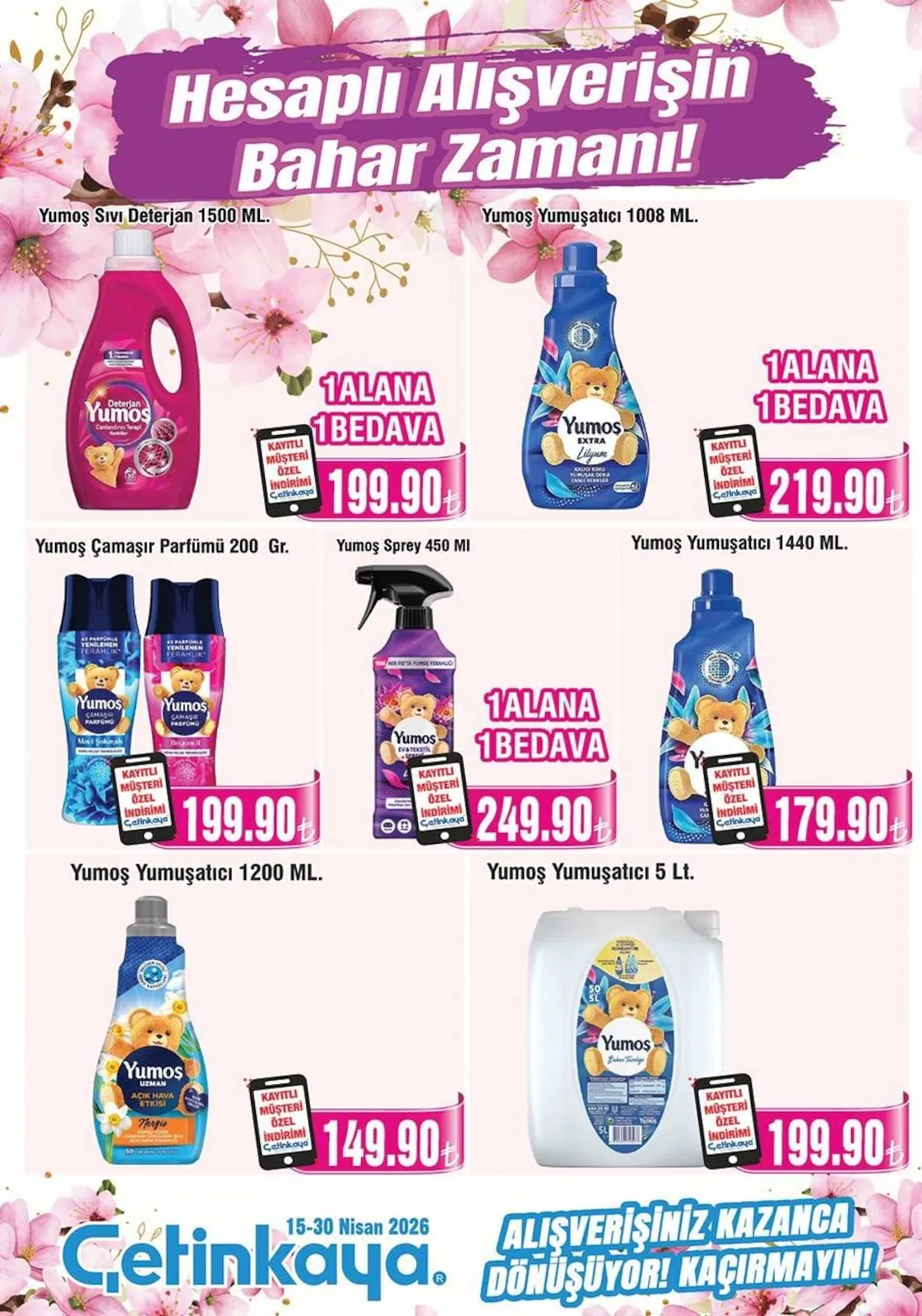 Çetinkaya Çetinkaya 15 Nisan 2026 Aktüel Kataloğu sayfa 25: Yumoş Sıvı Deterjan 1500 Ml.