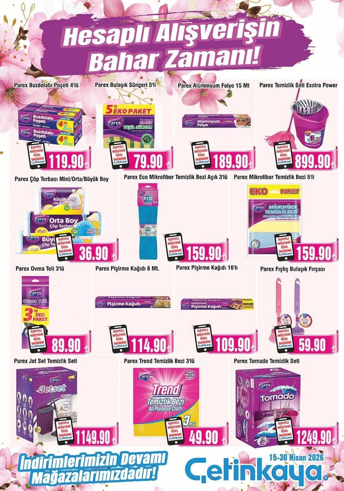 Çetinkaya Çetinkaya 15 Nisan 2026 Aktüel Kataloğu sayfa 30: Parex Temizlik Seti Exstra Power, Parex Eco Mikrofiber Temizlik Bezi Açık 3'Lü