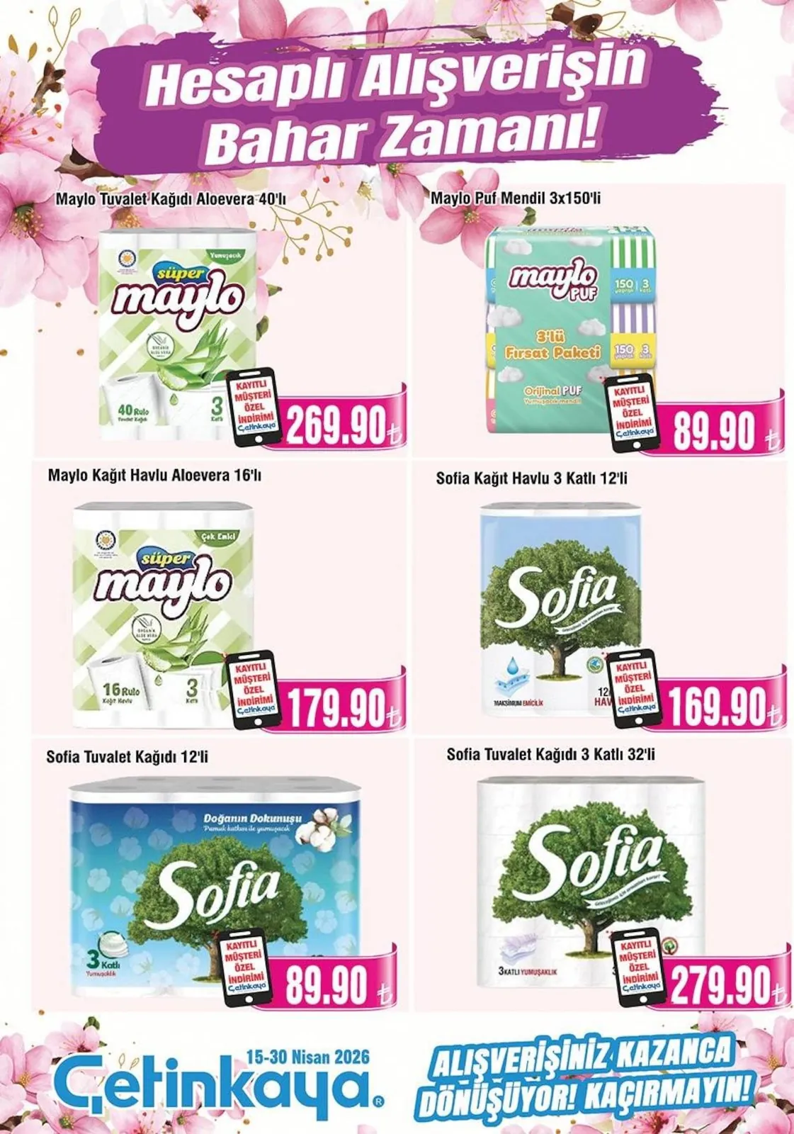 Çetinkaya Çetinkaya 15 Nisan 2026 Aktüel Kataloğu sayfa 31: Sofia Kağıt Havlu 3 Katlı 12'Li, Maylo Kağıt Havlu Aloevera 16'Lı