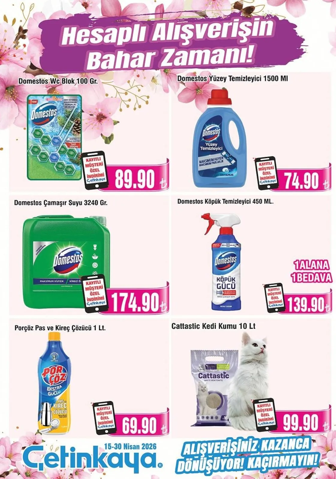 Çetinkaya Çetinkaya 15 Nisan 2026 Aktüel Kataloğu sayfa 35: Domestos Çamaşır Suyu 3240 Gr., Domestos Wc Blok 100 Gr.