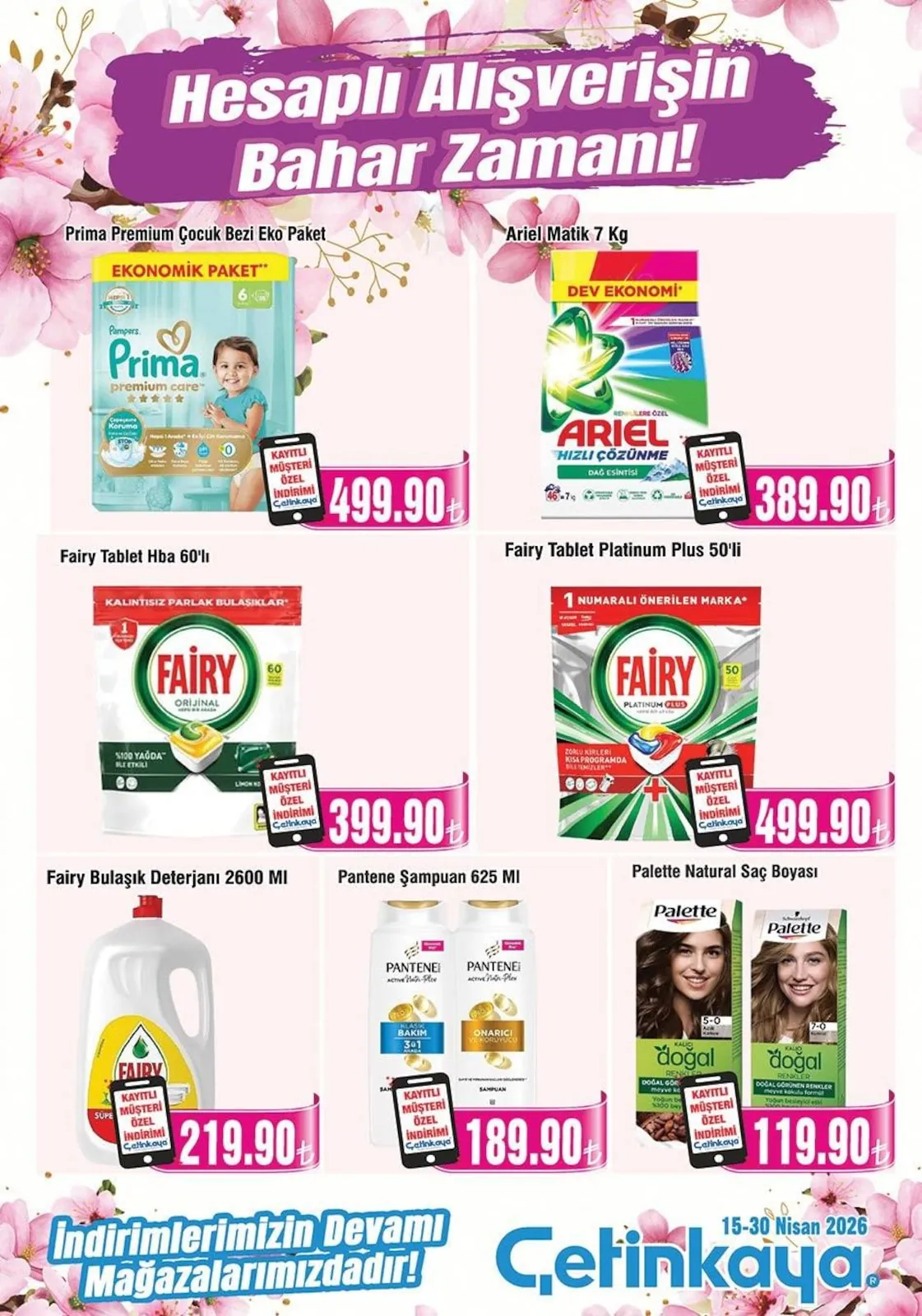 Çetinkaya Çetinkaya 15 Nisan 2026 Aktüel Kataloğu sayfa 36: Ariel Matik 7 Kg, Prima Premium Çocuk Bezi Eko Paket
