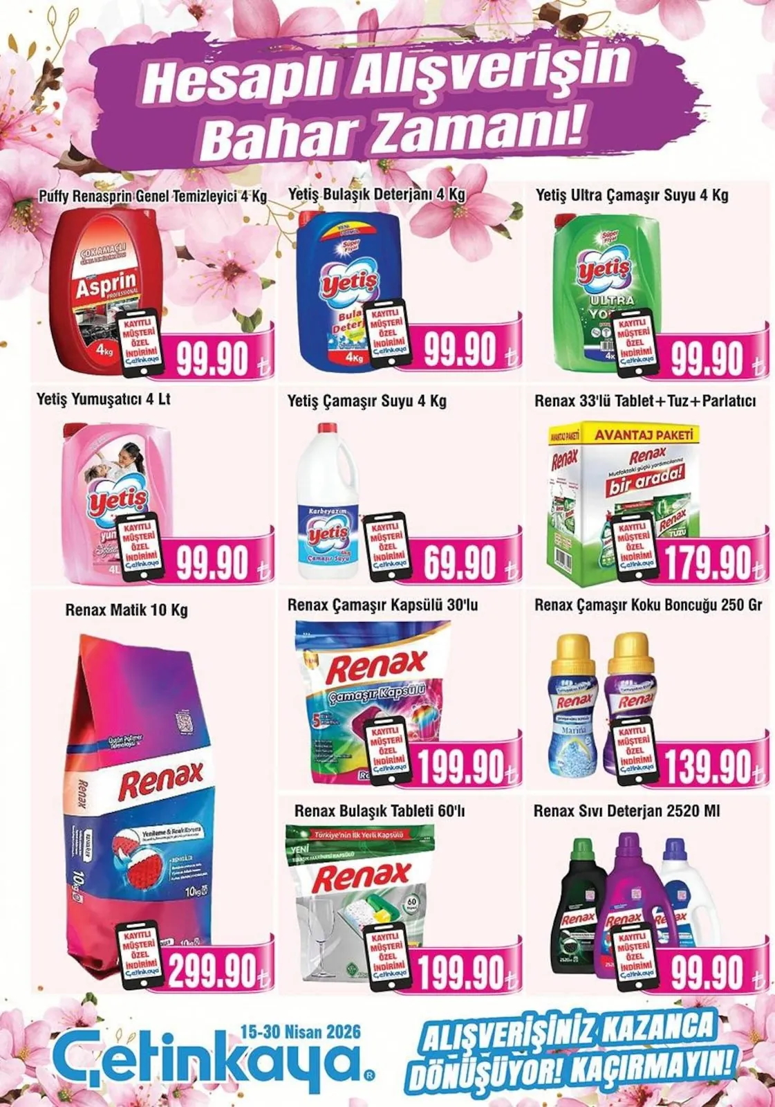 Çetinkaya Çetinkaya 15 Nisan 2026 Aktüel Kataloğu sayfa 37: Yetiş Çamaşır Suyu 4 Kg, Yetiş Yumuşatıcı 4 Lt