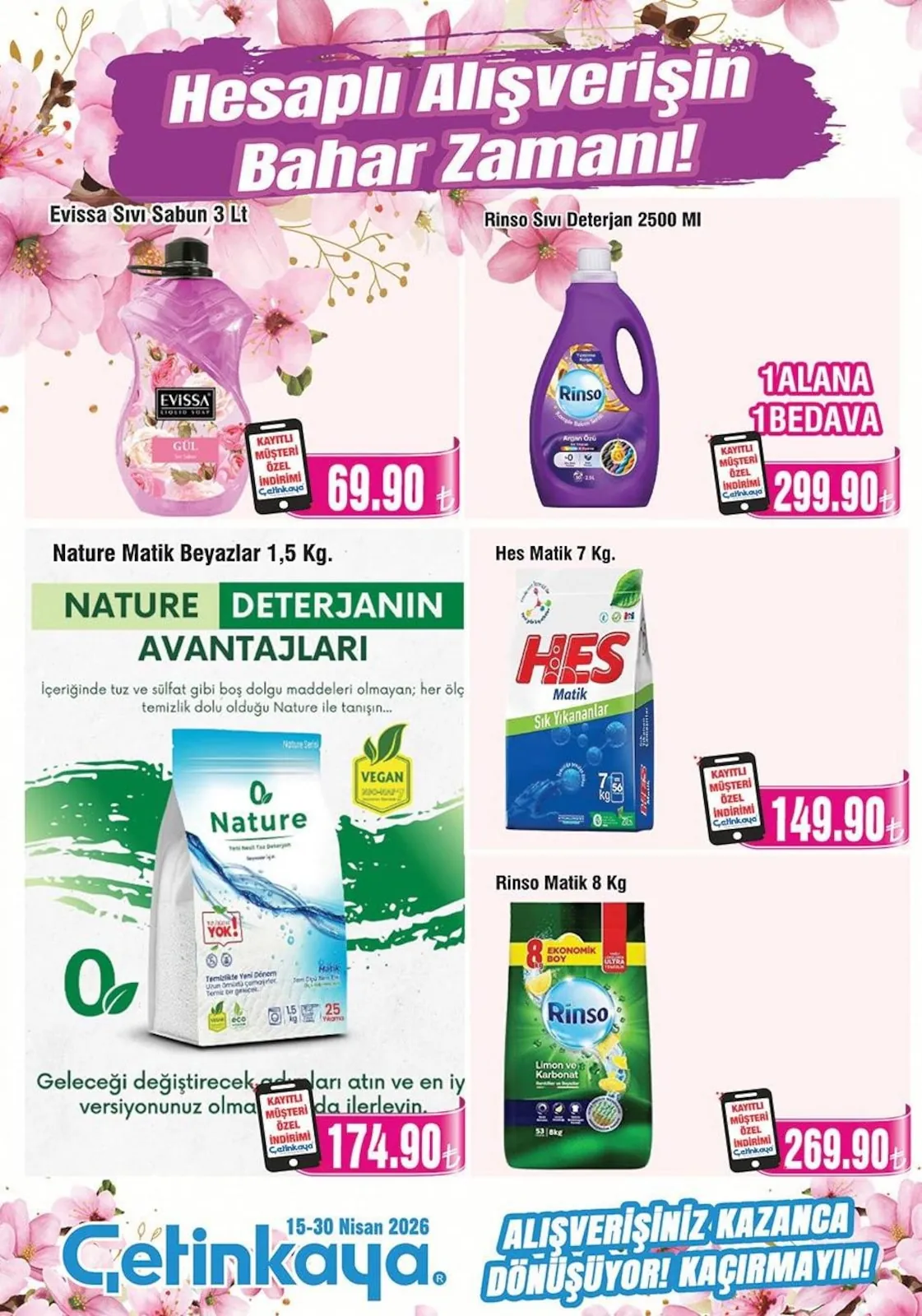 Çetinkaya Çetinkaya 15 Nisan 2026 Aktüel Kataloğu sayfa 40: Hes Matik 7 Kg, Nature Matik Deterjan 1.5 Kg