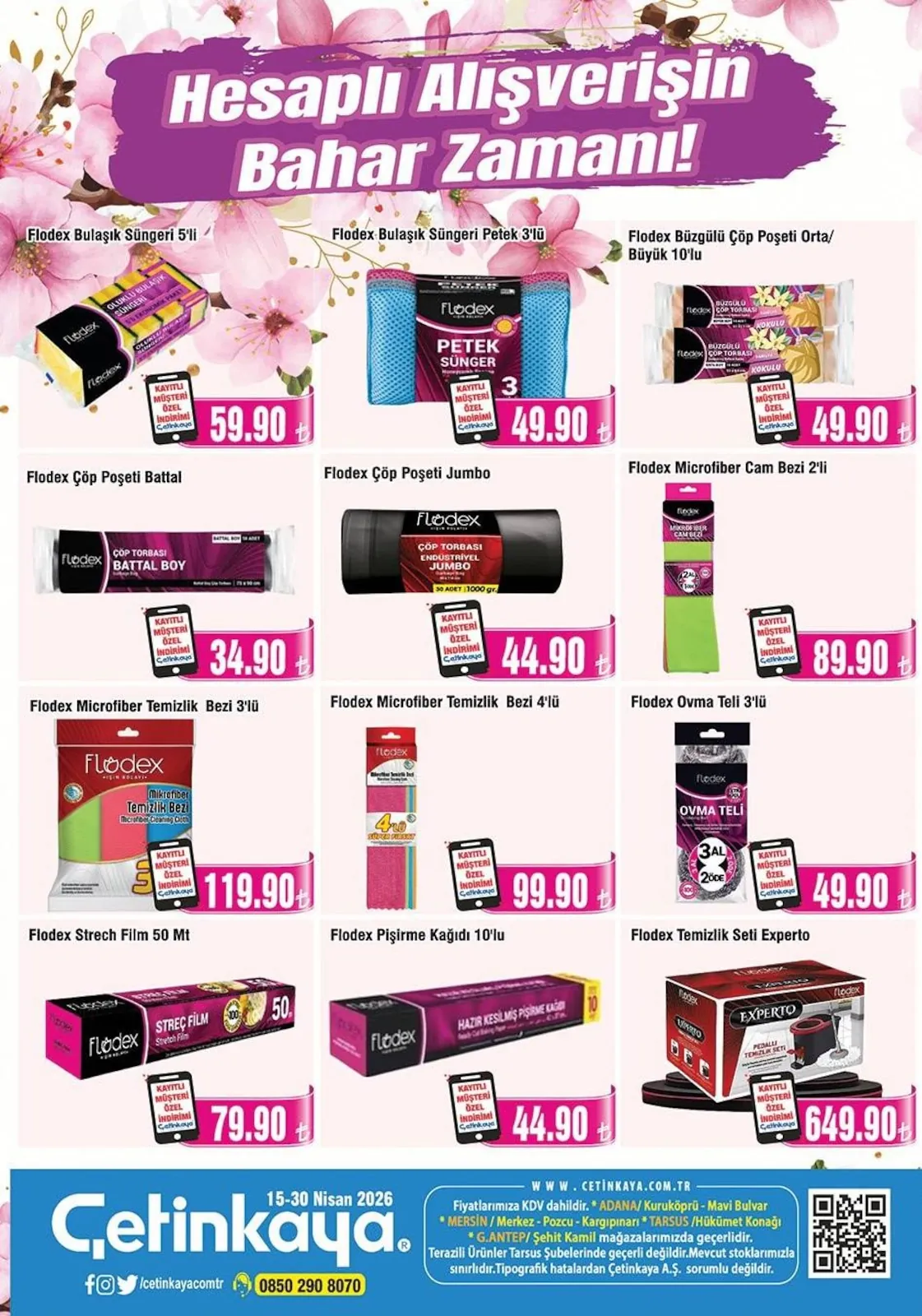 Çetinkaya Çetinkaya 15 Nisan 2026 Aktüel Kataloğu sayfa 42: Flodex Petek Sünger 3'Lü, Flodex Microfiber Temizlik Bezi 4'Lü