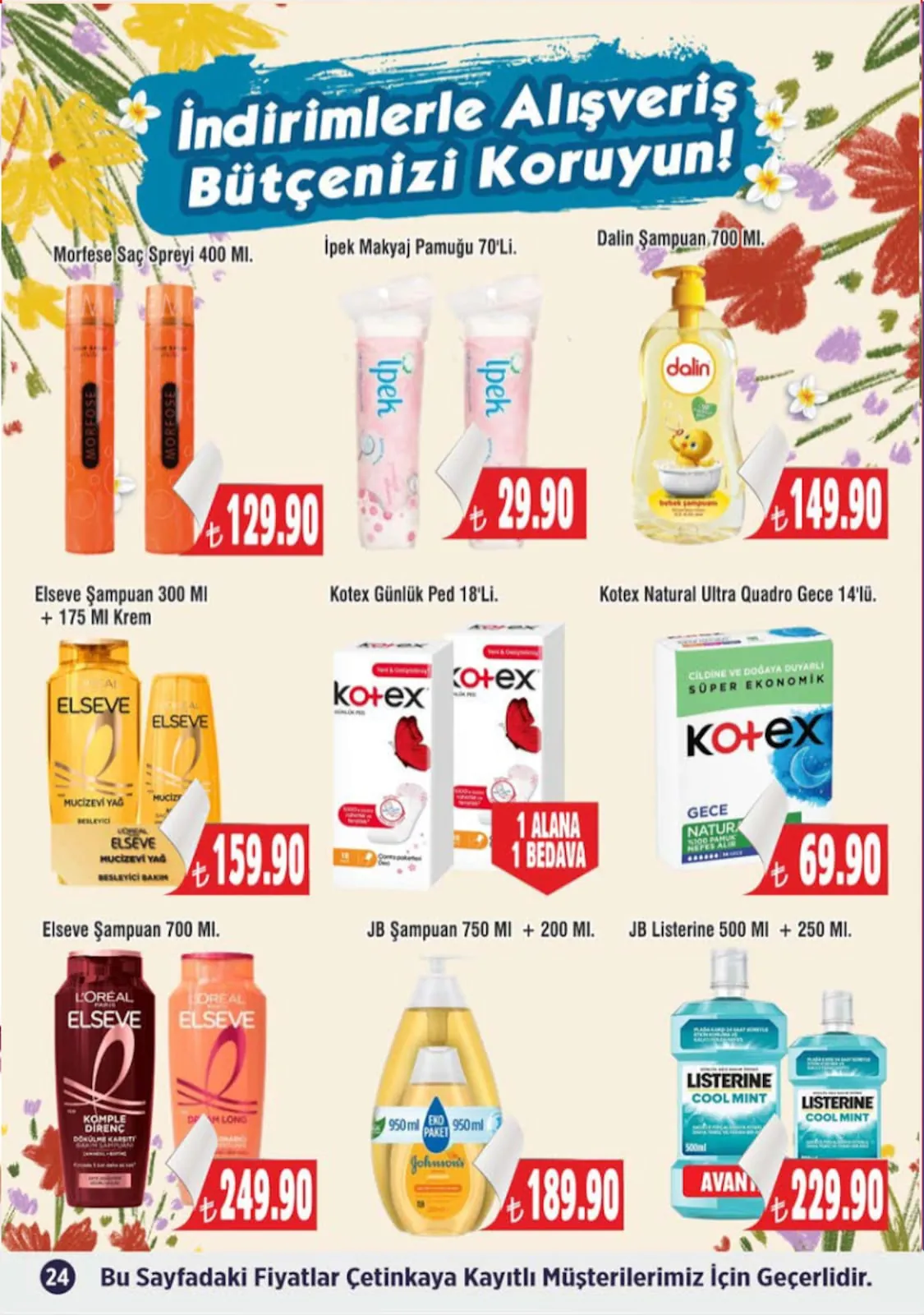 Çetinkaya Çetinkaya 1 Mayıs 2026 Aktüel Kataloğu sayfa 24: Kotex Natural Ultra Quadro Gece 14'Lü