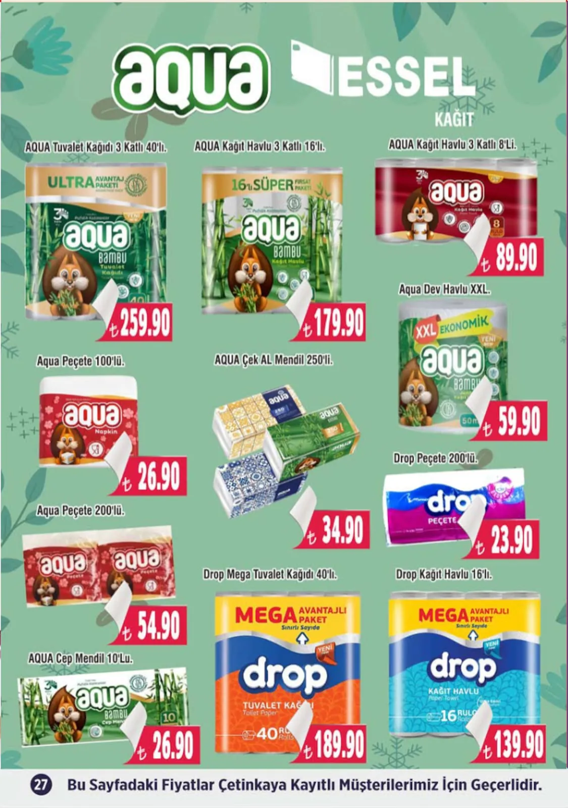 Çetinkaya Çetinkaya 1 Mayıs 2026 Aktüel Kataloğu sayfa 27: Drop Peçete 200'Lü, Drop Kağıt Havlu 16'Lı