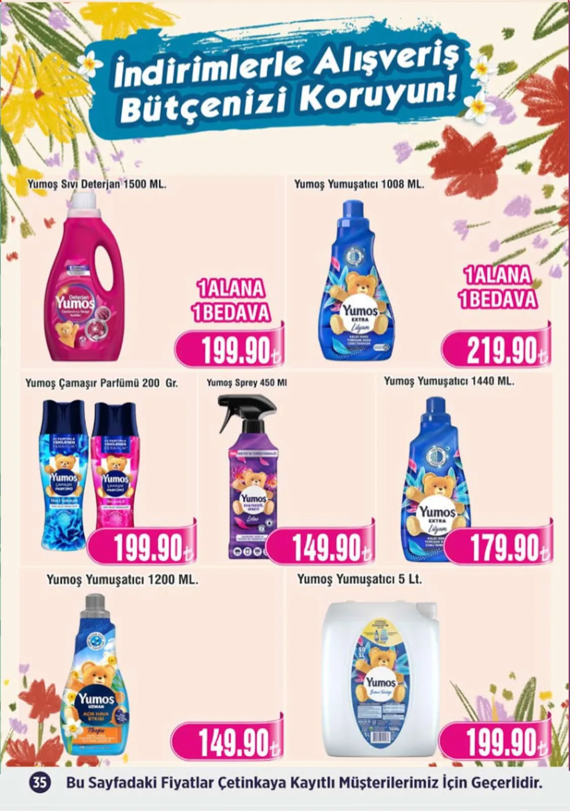 Çetinkaya Çetinkaya 1 Mayıs 2026 Aktüel Kataloğu sayfa 35: Yumoş Yumuşatici 5 Lt., Yumoş Sprey 450 Ml