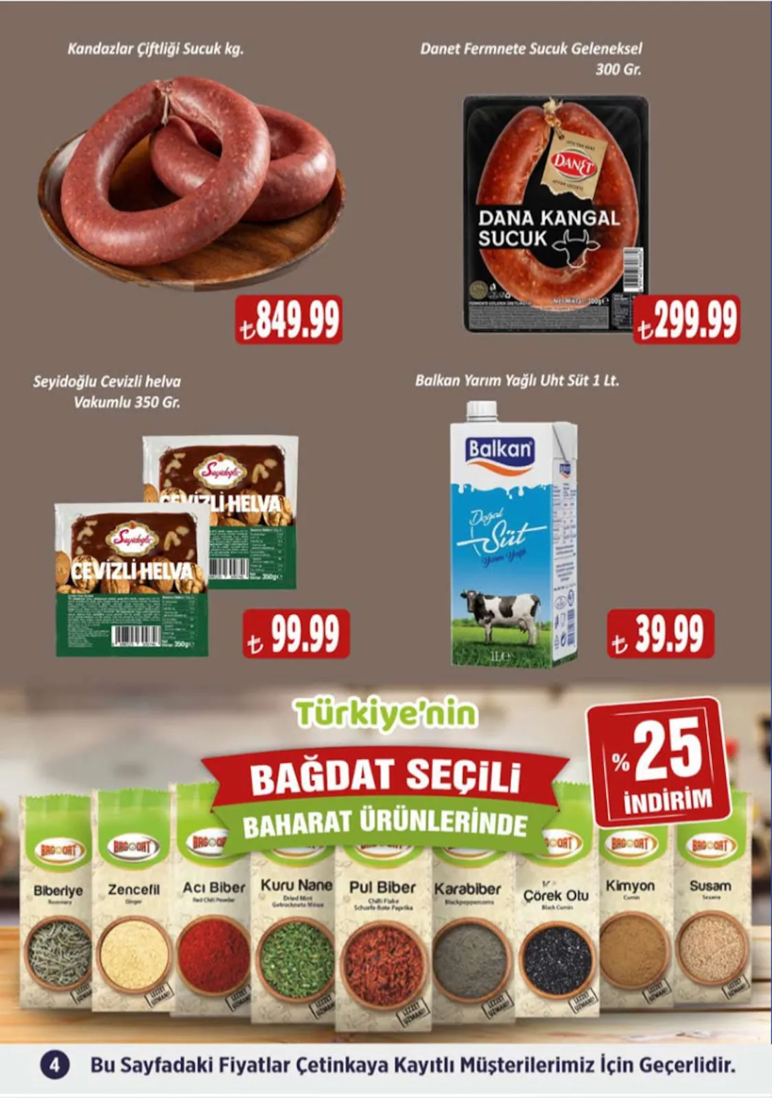 Çetinkaya Çetinkaya 1 Mayıs 2026 Aktüel Kataloğu sayfa 4: Danet Fermnete Sucuk Geleneksel 300 Gr., Seyidoğlu Cevizli Helva Vakumlu 350 Gr.