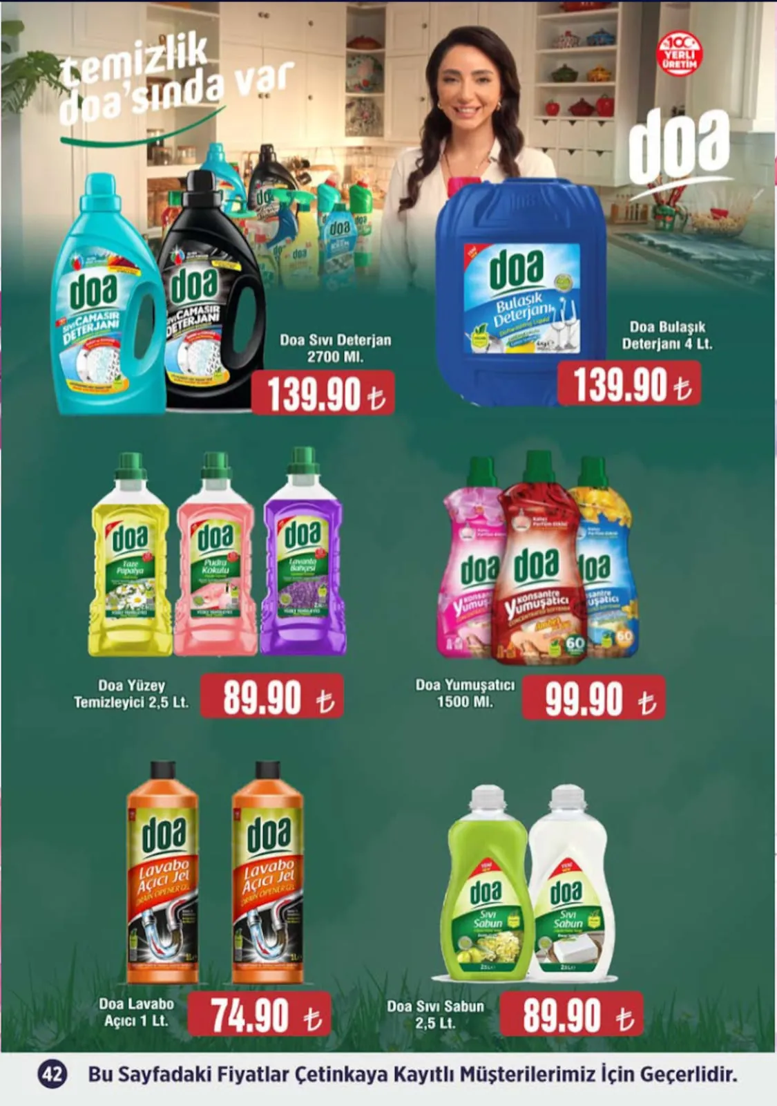 Çetinkaya Çetinkaya 1 Mayıs 2026 Aktüel Kataloğu sayfa 42: Doa Yüzey Temizleyici 2,5 Lt., Doa Yumuşatıcı 1500 Ml.