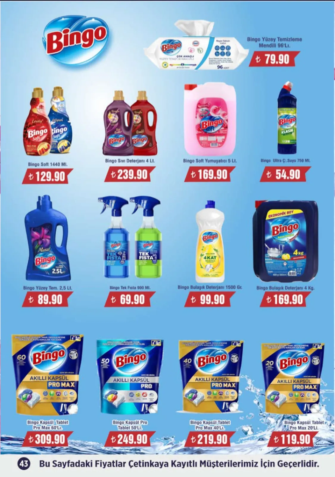 Çetinkaya Çetinkaya 1 Mayıs 2026 Aktüel Kataloğu sayfa 43: Bingo Soft Yumuşatici 5 Lt., Bingo Soft 1440 Ml.