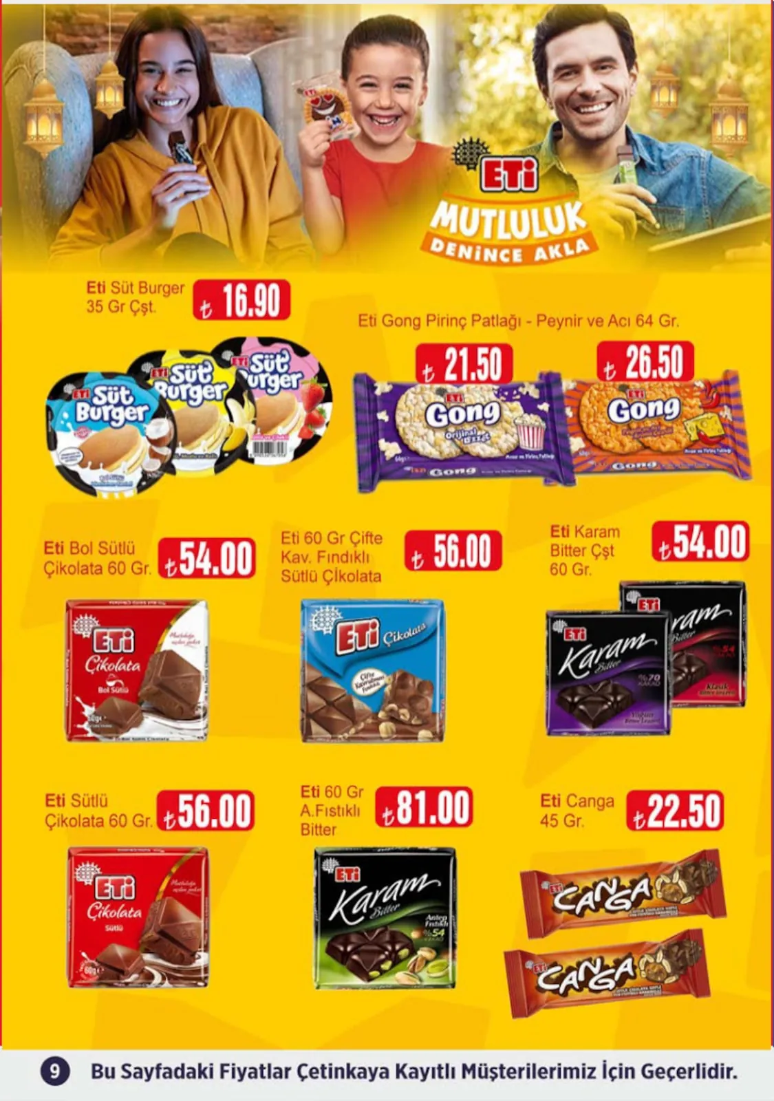 Çetinkaya Çetinkaya 1 Mayıs 2026 Aktüel Kataloğu sayfa 9: Eti 60 Gr Çifte Kavrulmuş Fındıklı Sütlü Çikolata, Eti Sütlü Çikolata 60 Gr.