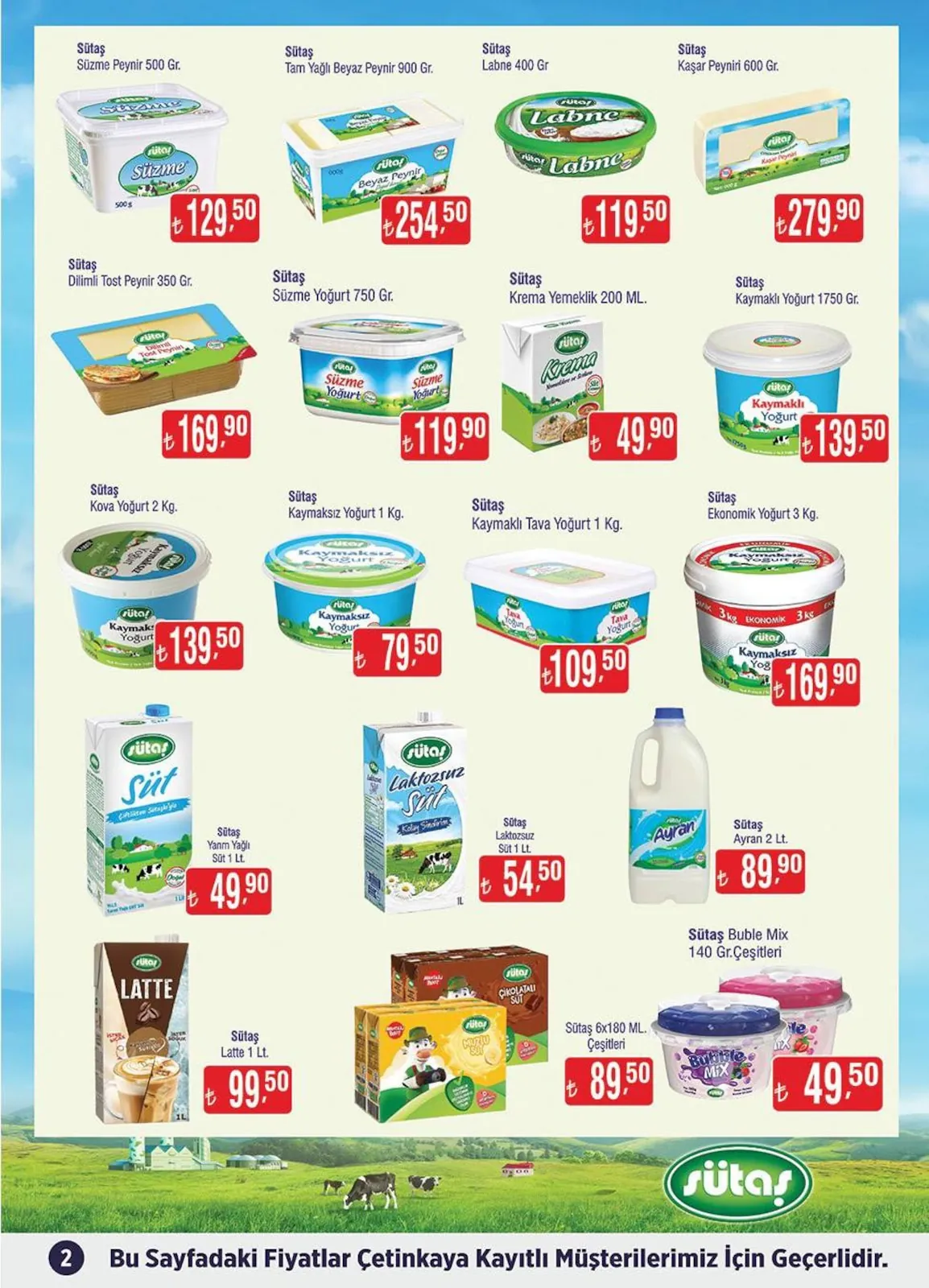 Çetinkaya Çetinkaya 15 Mayıs 2026 Aktüel Kataloğu sayfa 2: Sütaș Kaymaksız Yoğurt 1 Kg, Sütaș Kova Yoğurt 2 Kg