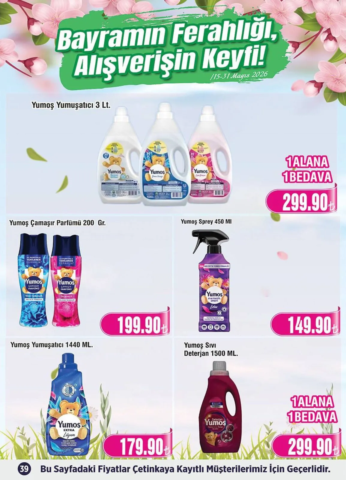 Çetinkaya Çetinkaya 15 Mayıs 2026 Aktüel Kataloğu sayfa 39: Yumoş Sıvı Deterjan 1500 Ml, Yumoş Yumuşatıcı 3 Lt