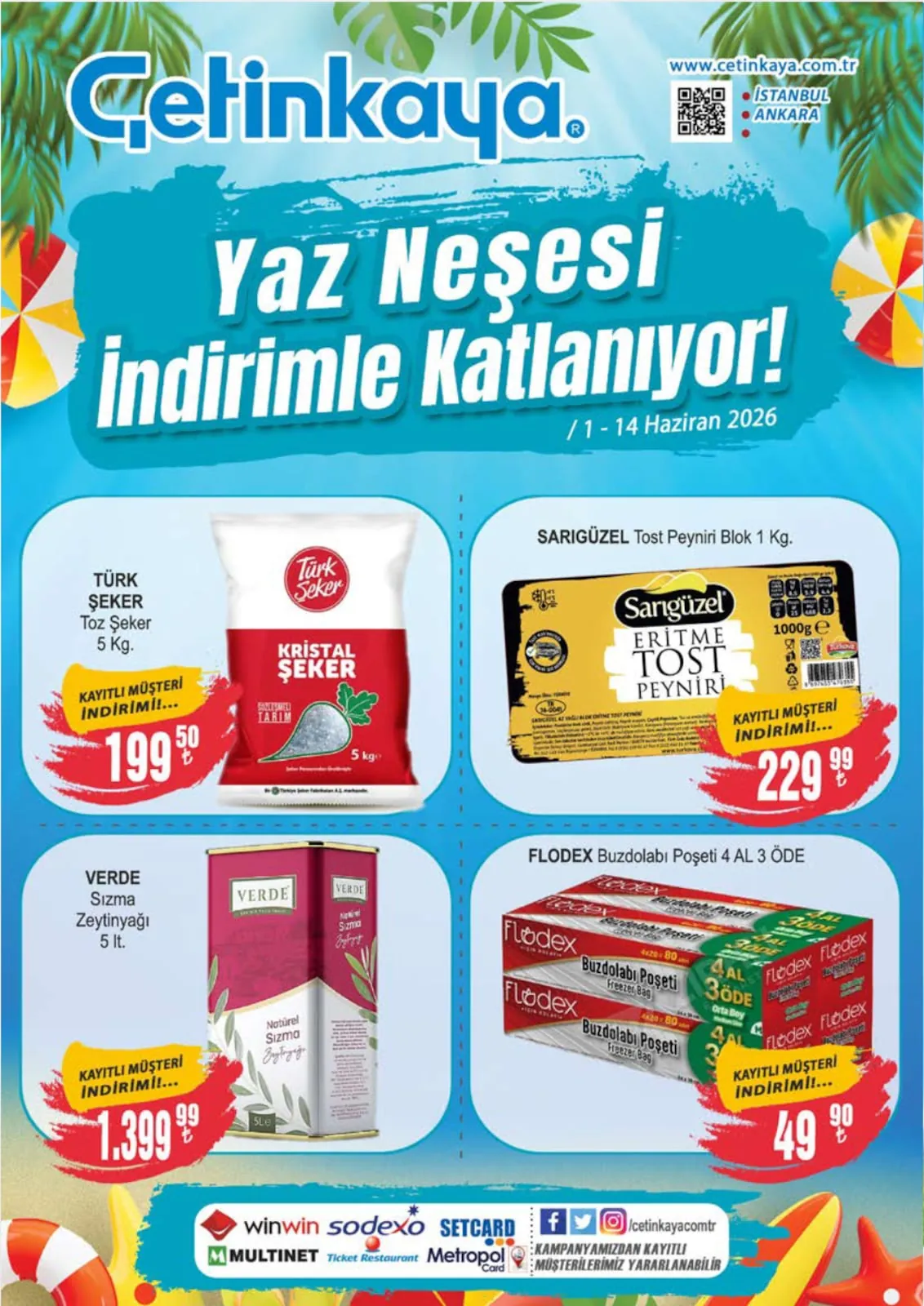 Çetinkaya Çetinkaya 1 Haziran 2026 Aktüel Kataloğu sayfa 1: Verde Sızma Zeytinyağı 5 Lt., Türk Şeker Toz Şeker 5 Kg.