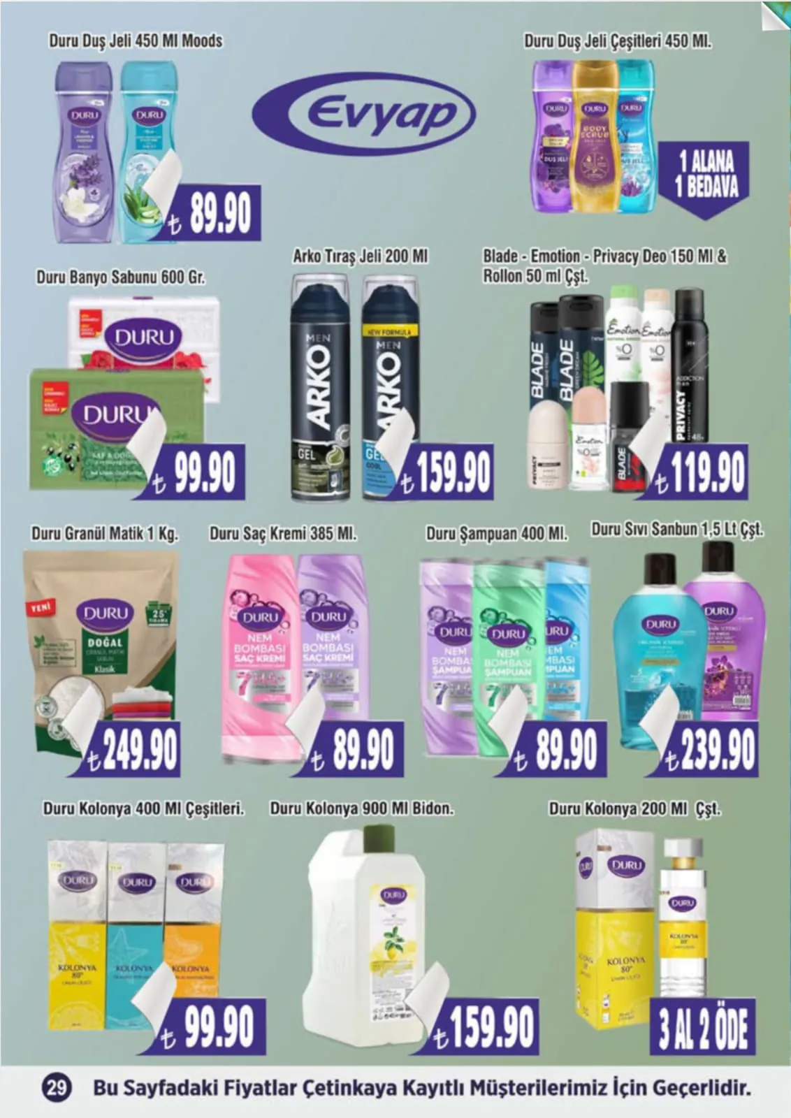 Çetinkaya Çetinkaya 1 Haziran 2026 Aktüel Kataloğu sayfa 29: Duru Granül Matik 1 Kg, Duru Banyo Sabunu 600 Gr