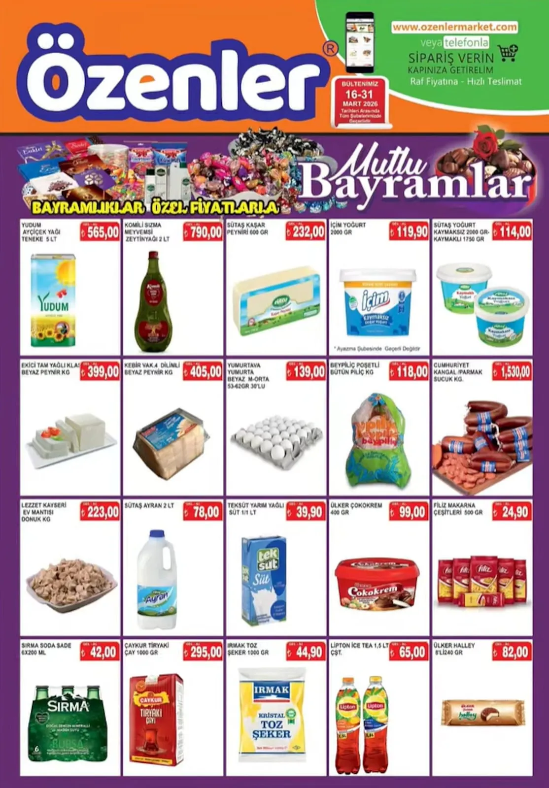 Özenler Özenler Market 16 Mart 2026 Aktüel Kataloğu sayfa 1: Ülker Çokokrem 400 Gr, Teksüt Yarım Yağlı Süt 1/1 Lt