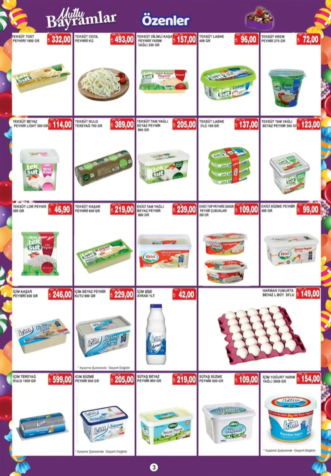 Özenler Özenler Market 16 Mart 2026 Aktüel Kataloğu sayfa 3: Teksüt Labne 3'Lü 180 Gr, Teksüt Tam Yağlı Beyaz Peynir 900 Gr