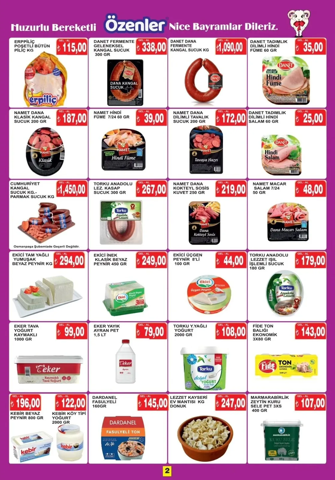 Özenler Özenler Market 14 Mayıs 2026 Aktüel Kataloğu sayfa 2: Ekici Üçgen Peynir 8'Li 100 Gr, Namet Dana Kokteyl Sosis Kuvet 250 Gr