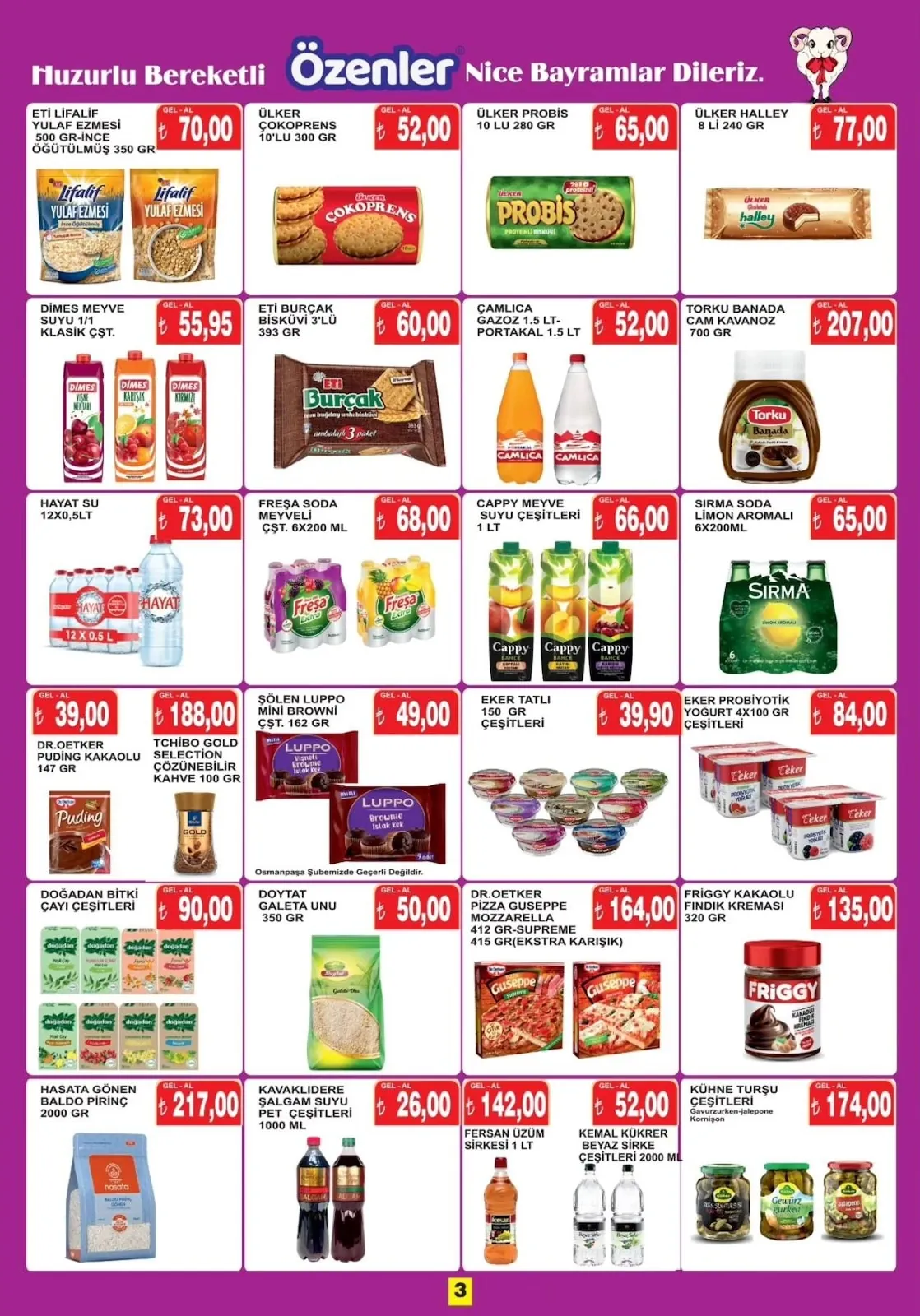 Özenler Özenler Market 14 Mayıs 2026 Aktüel Kataloğu sayfa 3: Doytat Galeta Unu 350G, Dr. Oetker Pizza Giuseppe Mozzarella Supreme 412G (Ekstra Karışık) 415G