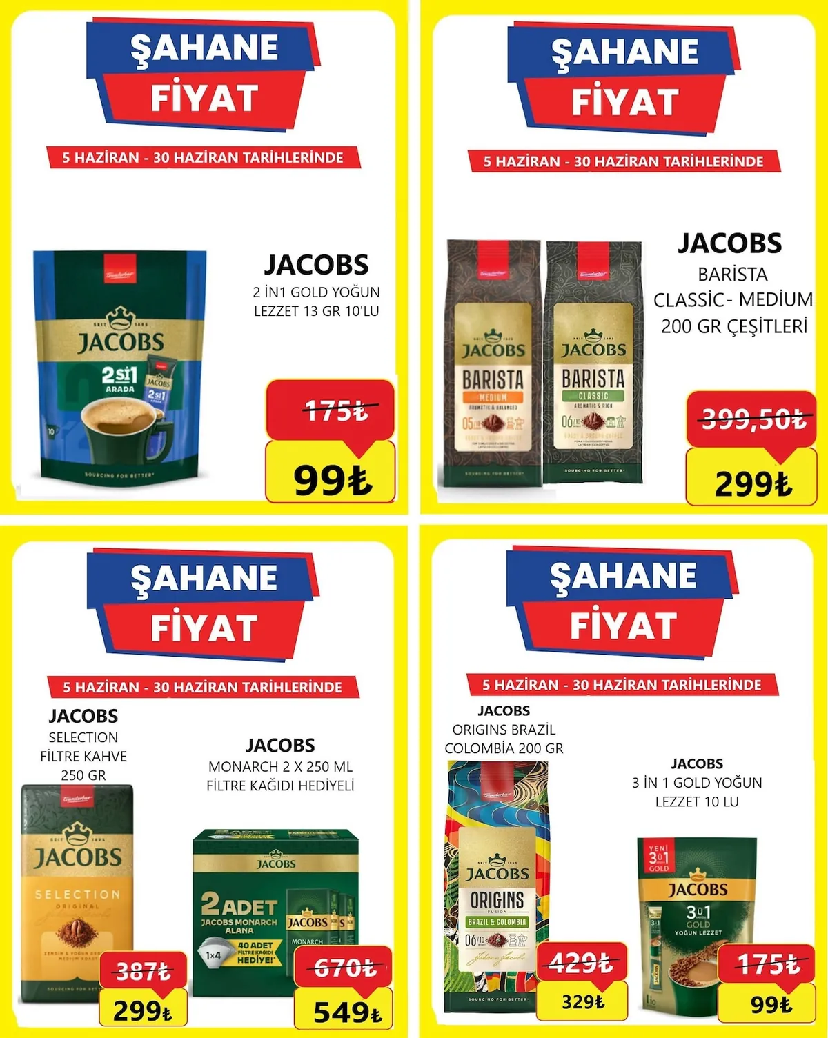 Özhan Özhan Marketler Zinciri 5 Haziran 2026 Aktüel Kataloğu sayfa 1: Jacobs 2 In 1 Gold Yoğun Lezzet 13 Gr 10'Lu, Jacobs Barista Classic Medium 200 Gr Çeşitleri