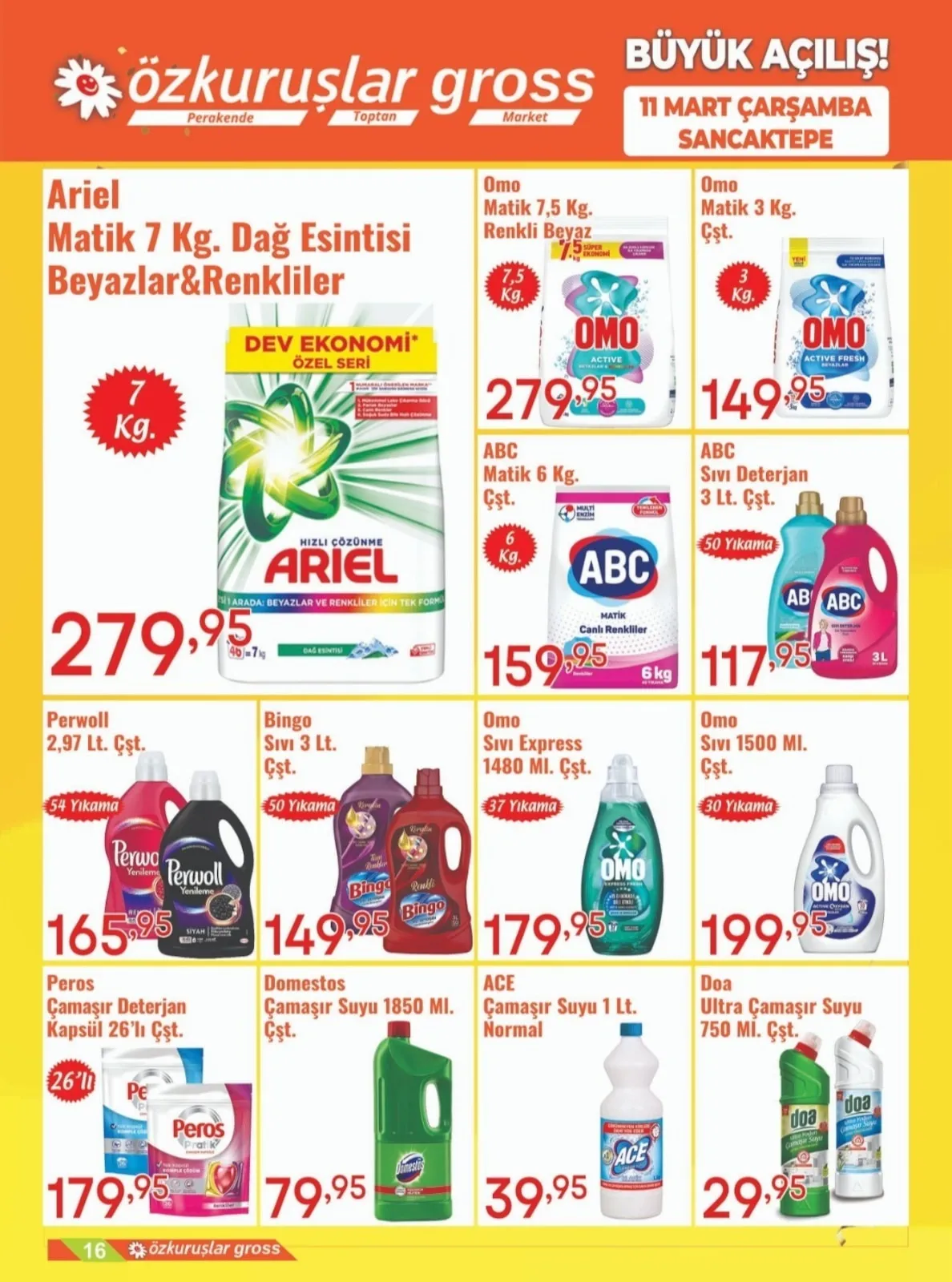 Özkuruşlar Özkuruşlar Gıda 11 Mart 2026 Aktüel Kataloğu sayfa 16: Bingo Sıvı 3 Lt, Domestos Çamaşır Suyu 1850 Ml