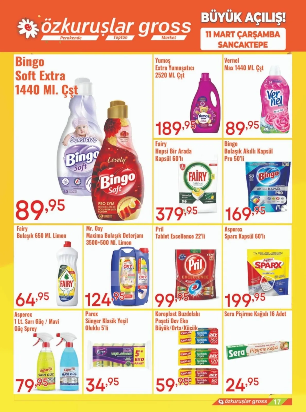 Özkuruşlar Özkuruşlar Gıda 11 Mart 2026 Aktüel Kataloğu sayfa 17: Yumoş Extra Yumuşatıcı 2520 Ml. Çşt, Pril Tablet Excellence 22'Li